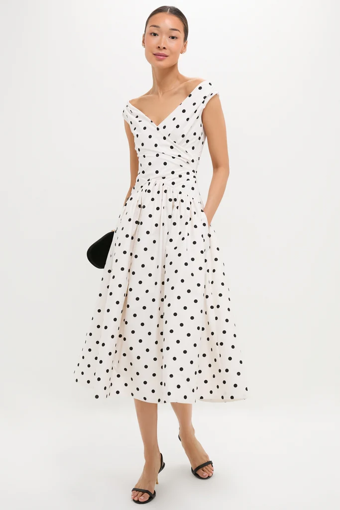 Cream Polka Dot Cotton Midi Dress - Image 2