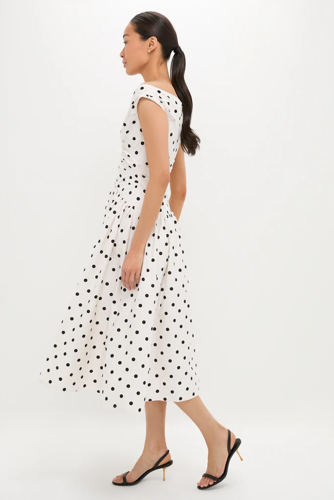Cream Polka Dot Cotton Midi Dress - Image 3