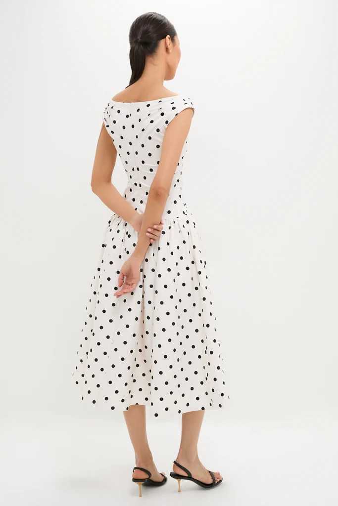 Cream Polka Dot Cotton Midi Dress - Image 4