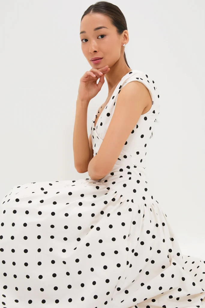 Cream Polka Dot Cotton Midi Dress - Image 6