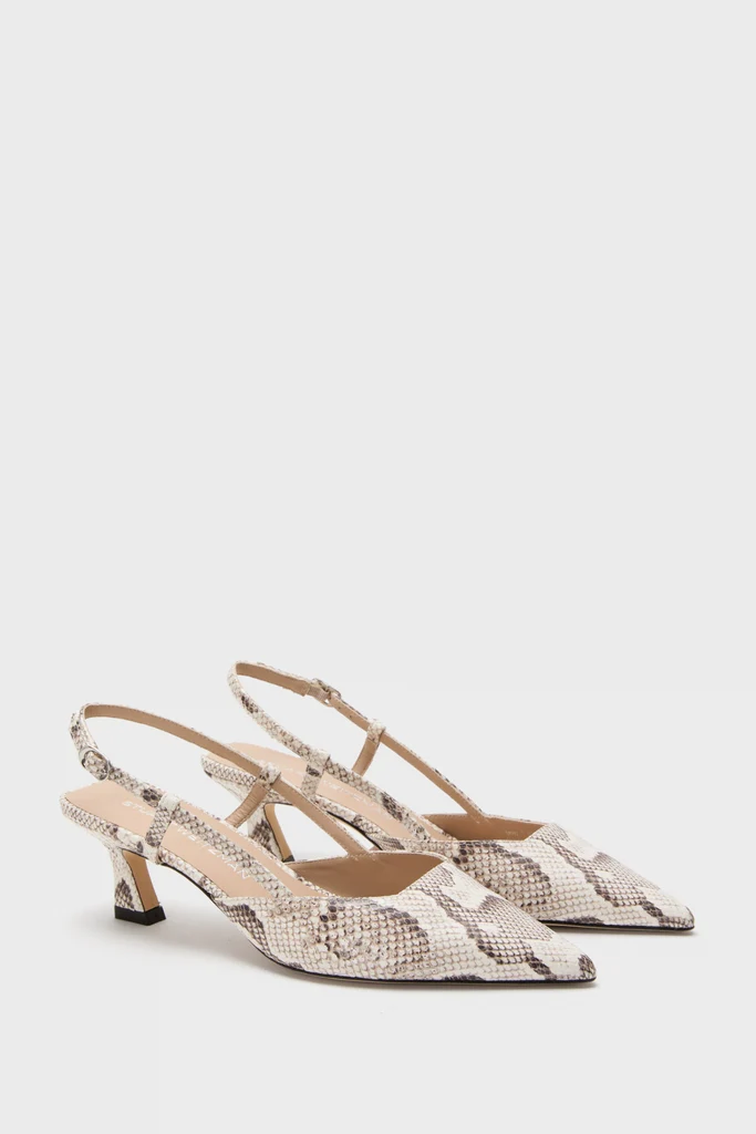 Cream Printed Snake Vinnie 50 Slingback Heels - Image 4