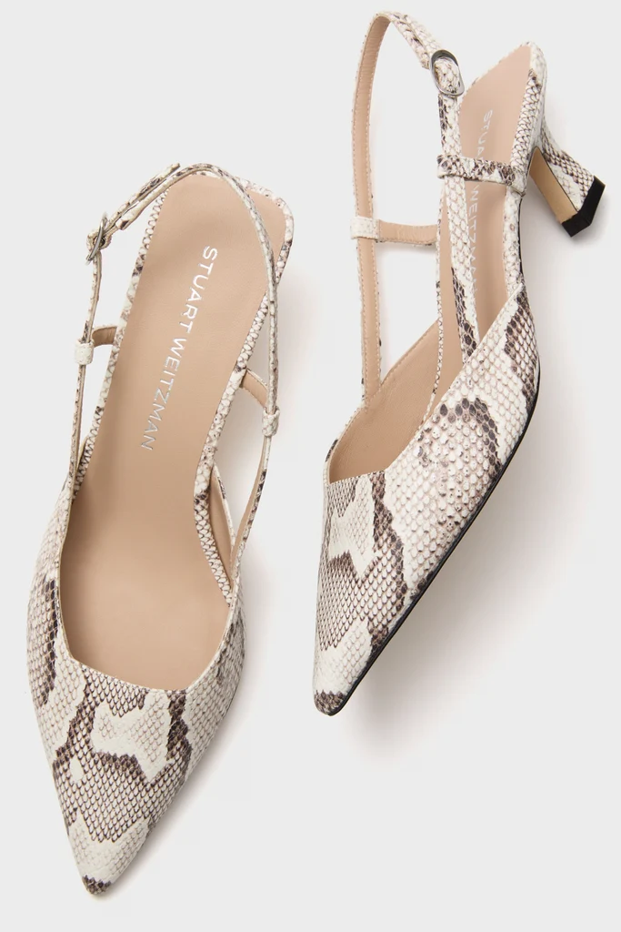 Cream Printed Snake Vinnie 50 Slingback Heels - Image 5
