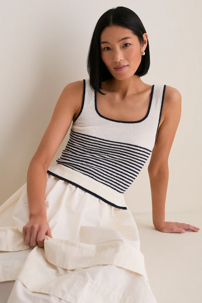 Exclusive Cream Striped Midi Dress - Image 6
