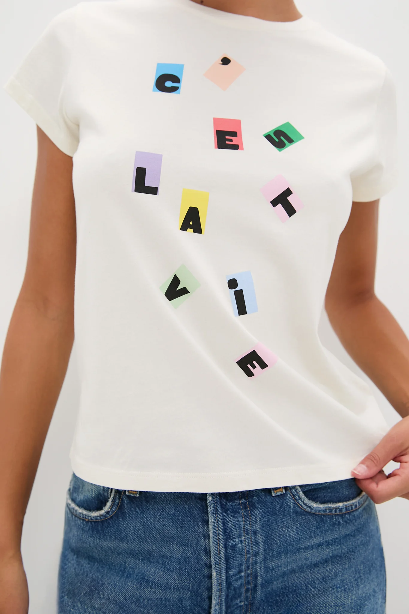 Cream with Multi C'est La Vie Classic Tee - Image 5