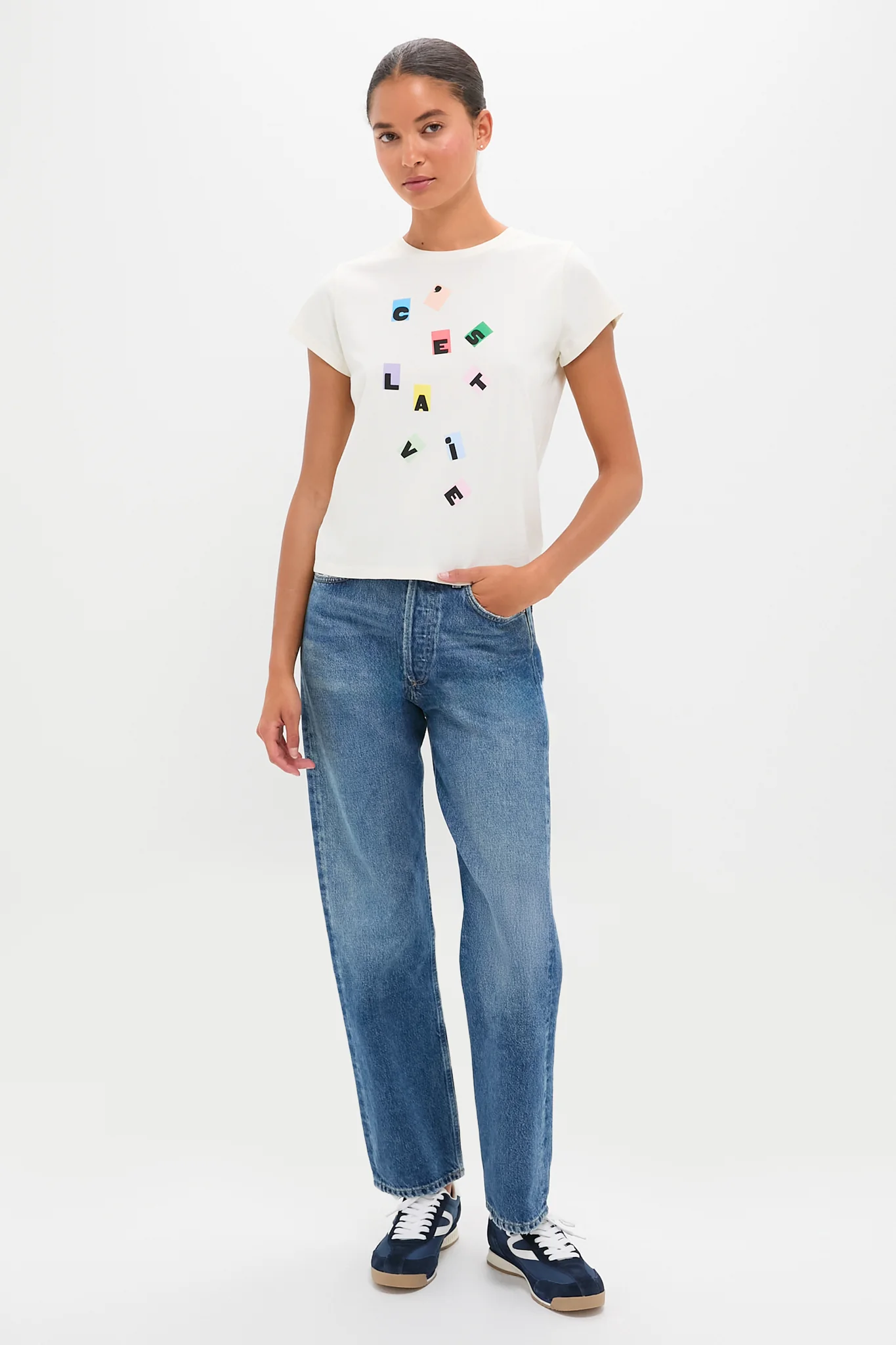 Cream with Multi C'est La Vie Classic Tee - Image 6