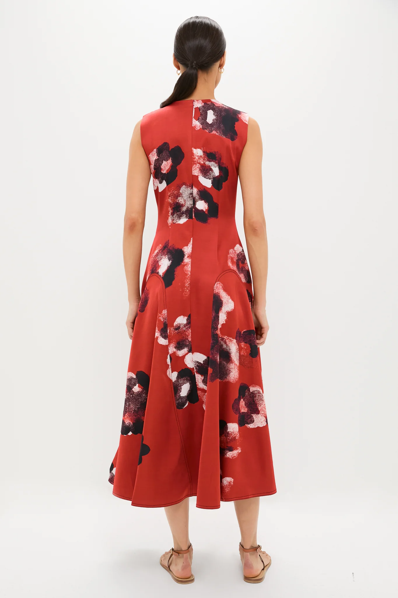 Crimson Red Water Floral Cosmic Midi Dress - Image 4