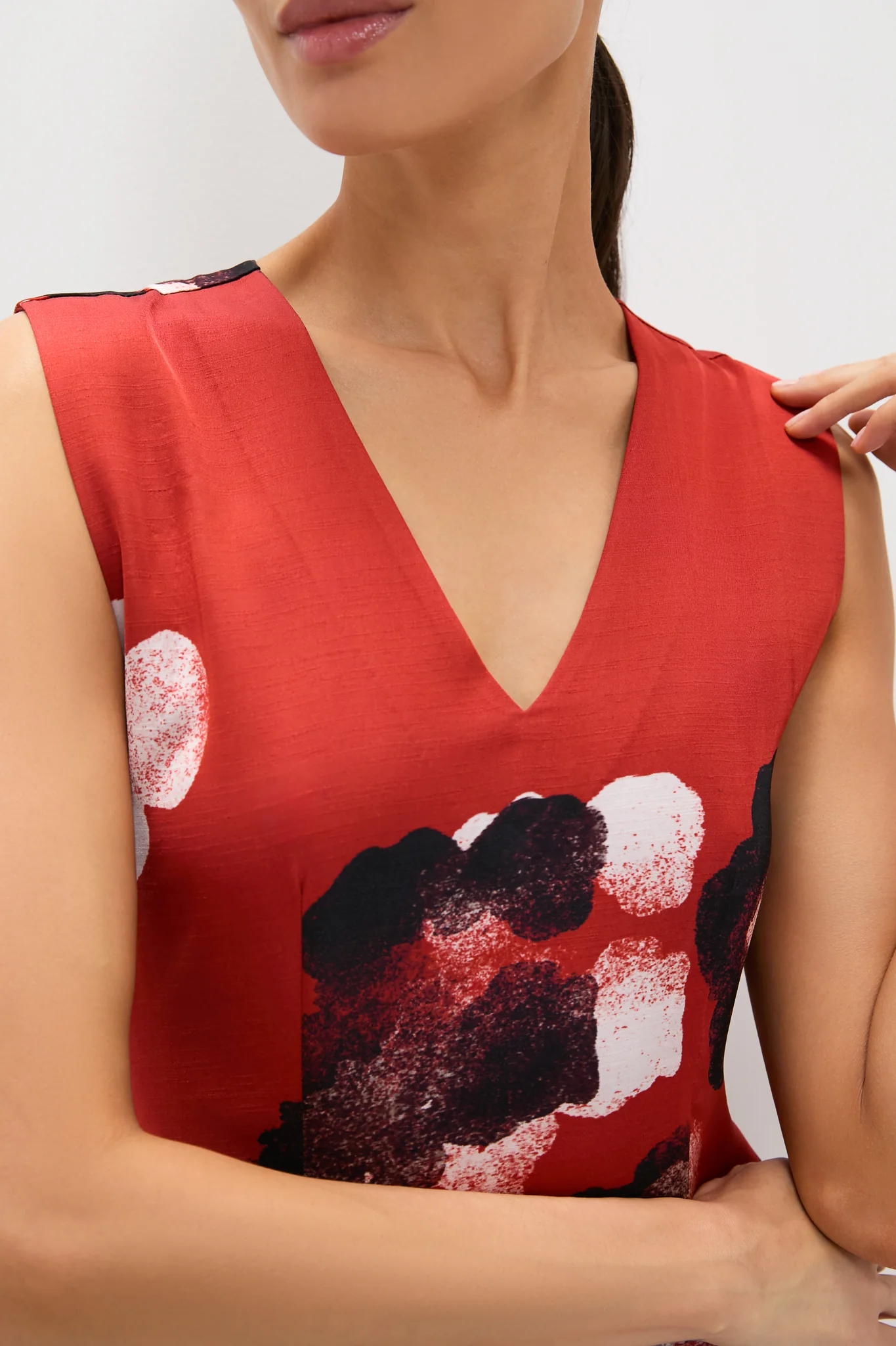 Crimson Red Water Floral Cosmic Midi Dress - Image 5