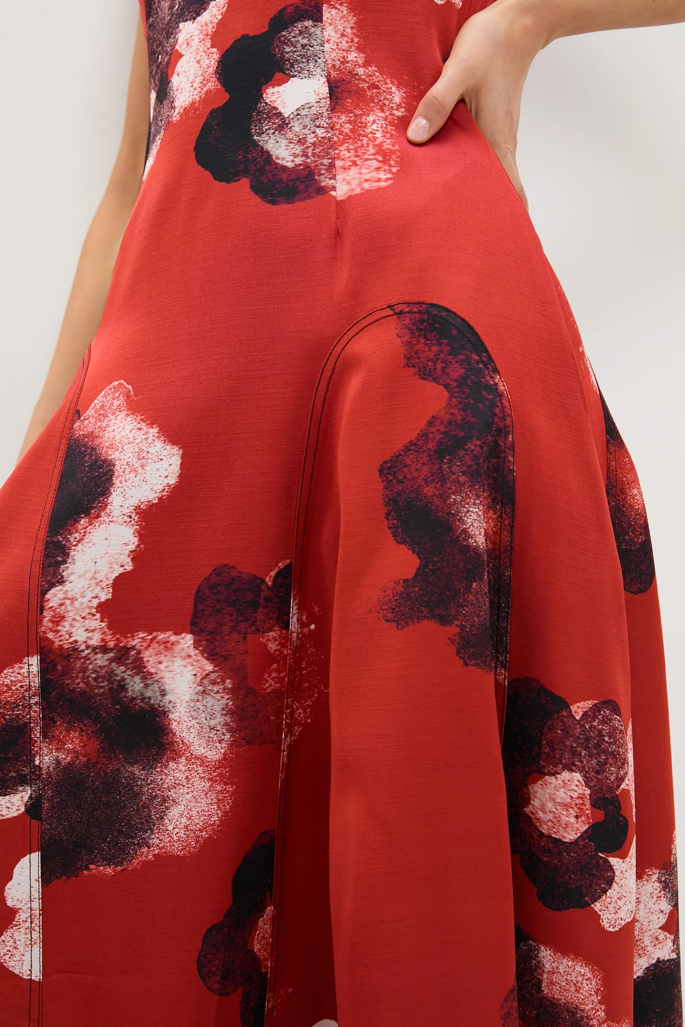 Crimson Red Water Floral Cosmic Midi Dress - Image 6