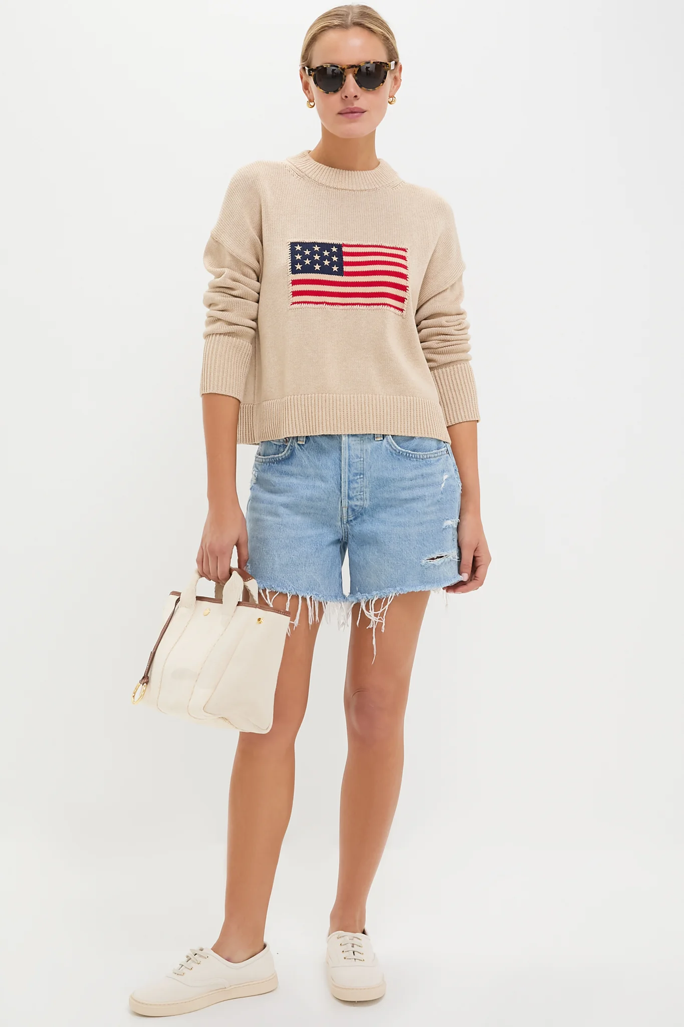 Cropped Beachwood Cotton Americana Sweater - Image 3
