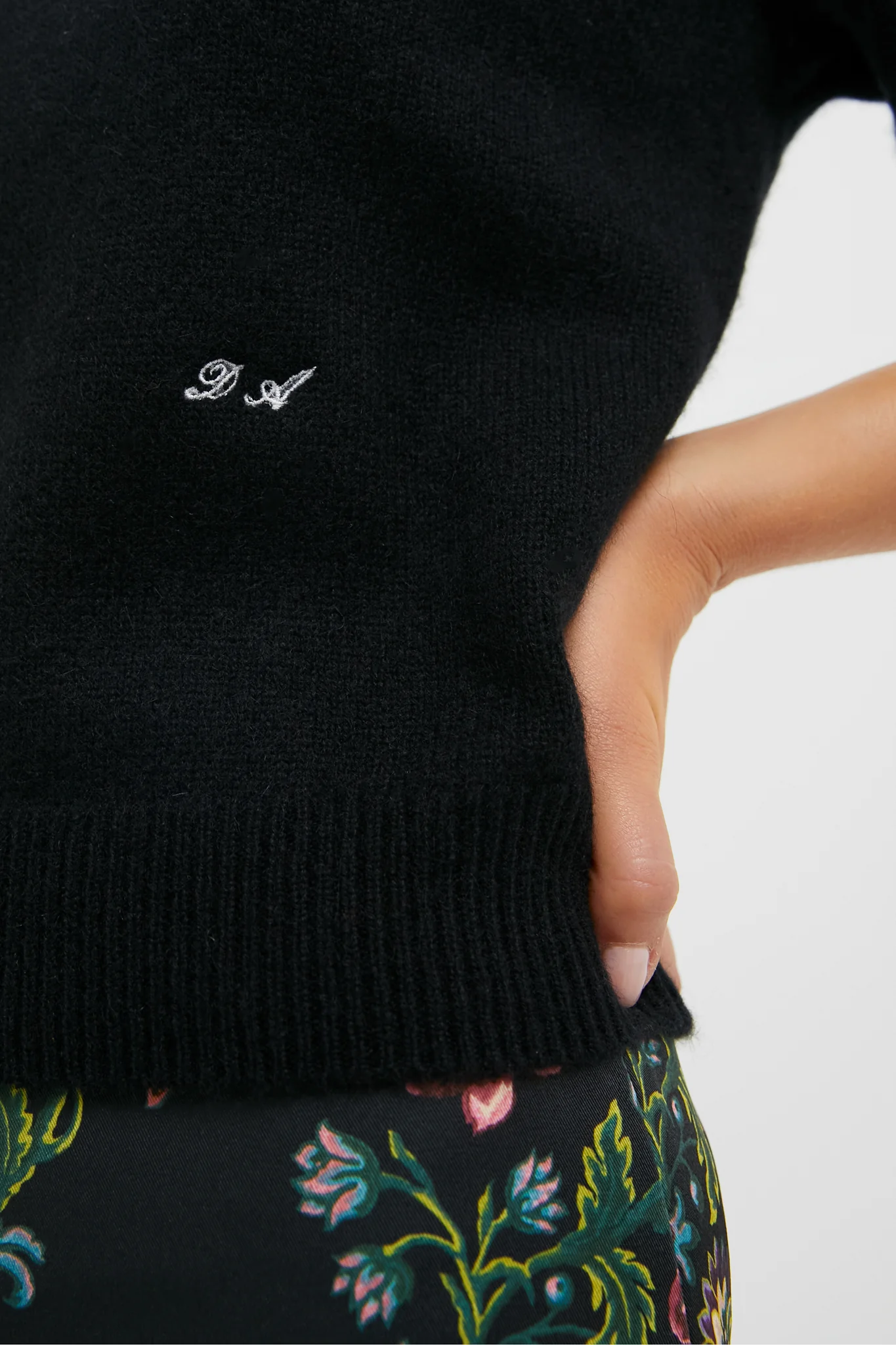Black Cashmere Puff Sleeve Macy Crewneck Sweater - Image 5