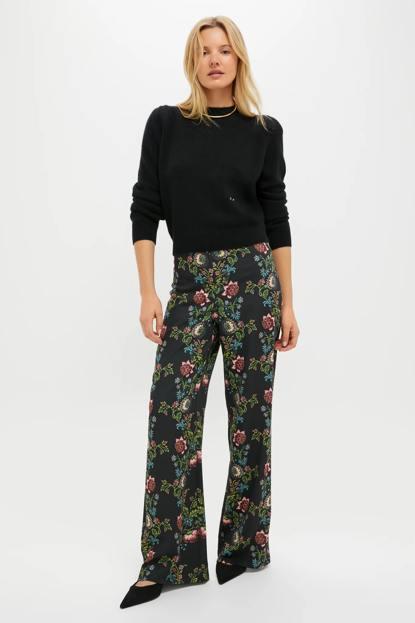 Black Cashmere Puff Sleeve Macy Crewneck Sweater - Image 6