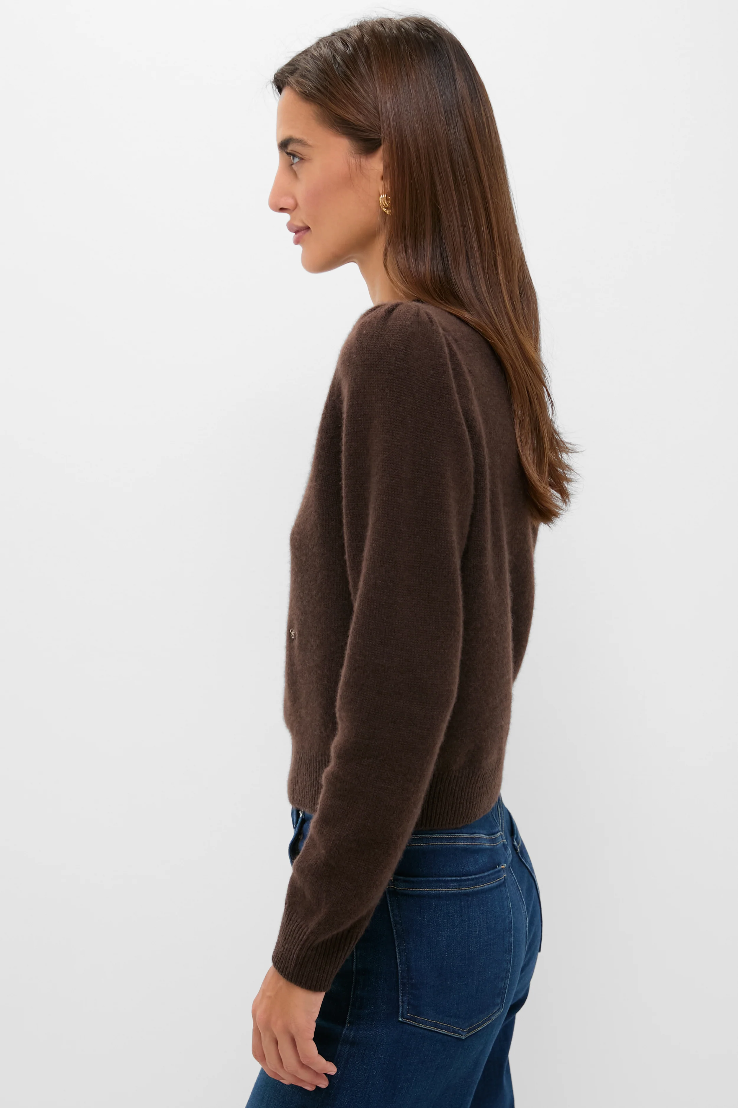 Chocolate Cashmere Puff Sleeve Macy Crewneck Sweater - Image 3