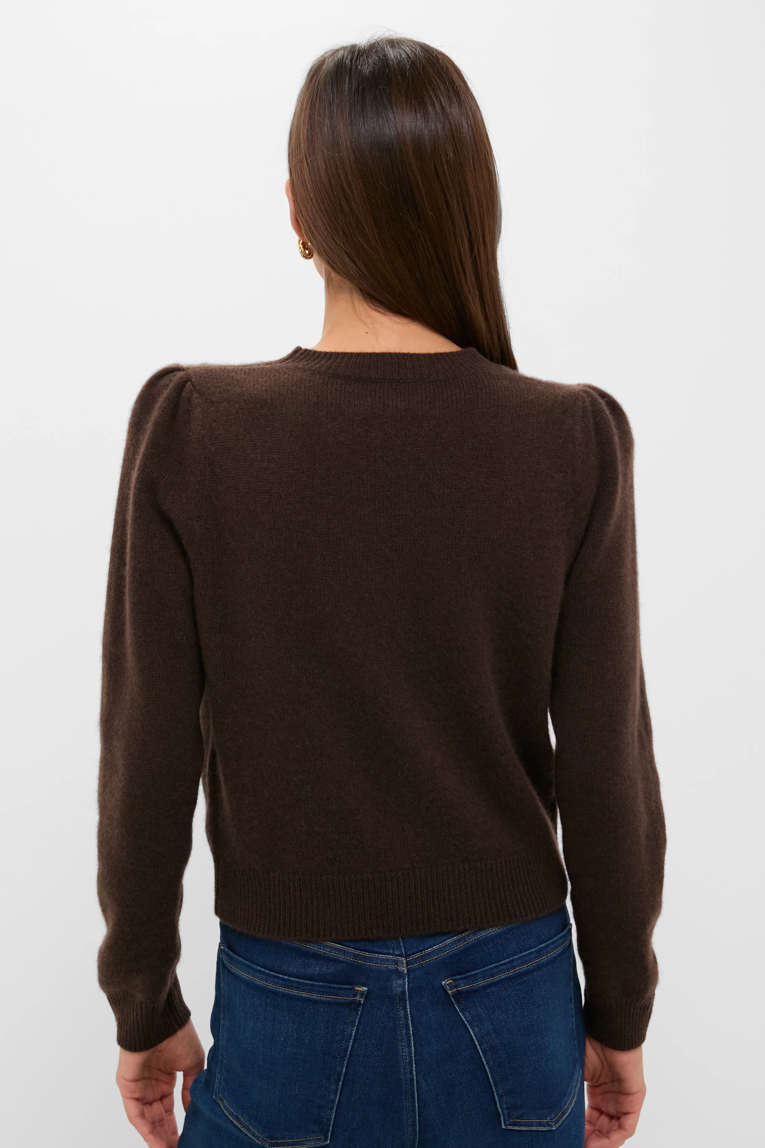 Chocolate Cashmere Puff Sleeve Macy Crewneck Sweater - Image 4