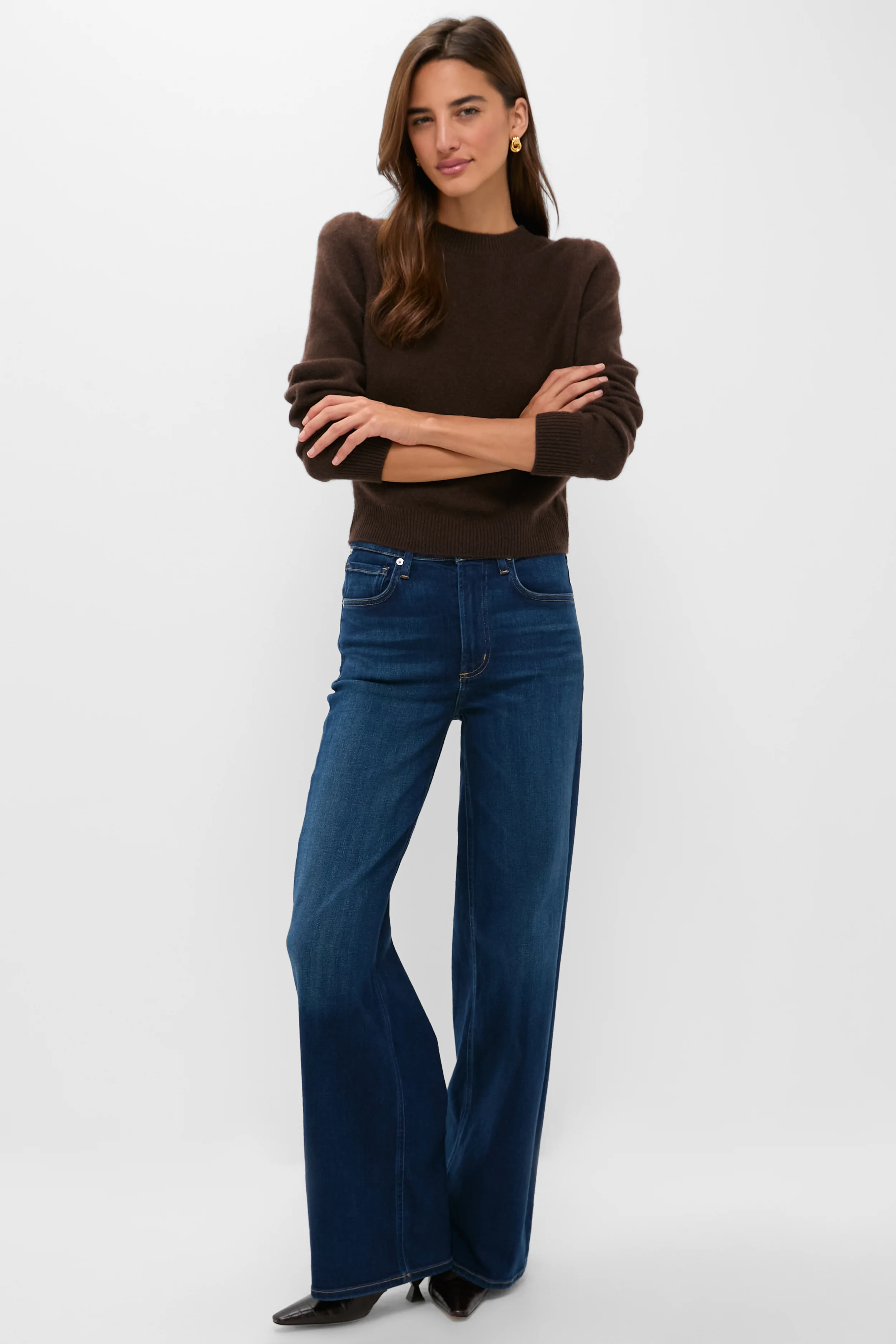 Chocolate Cashmere Puff Sleeve Macy Crewneck Sweater - Image 6