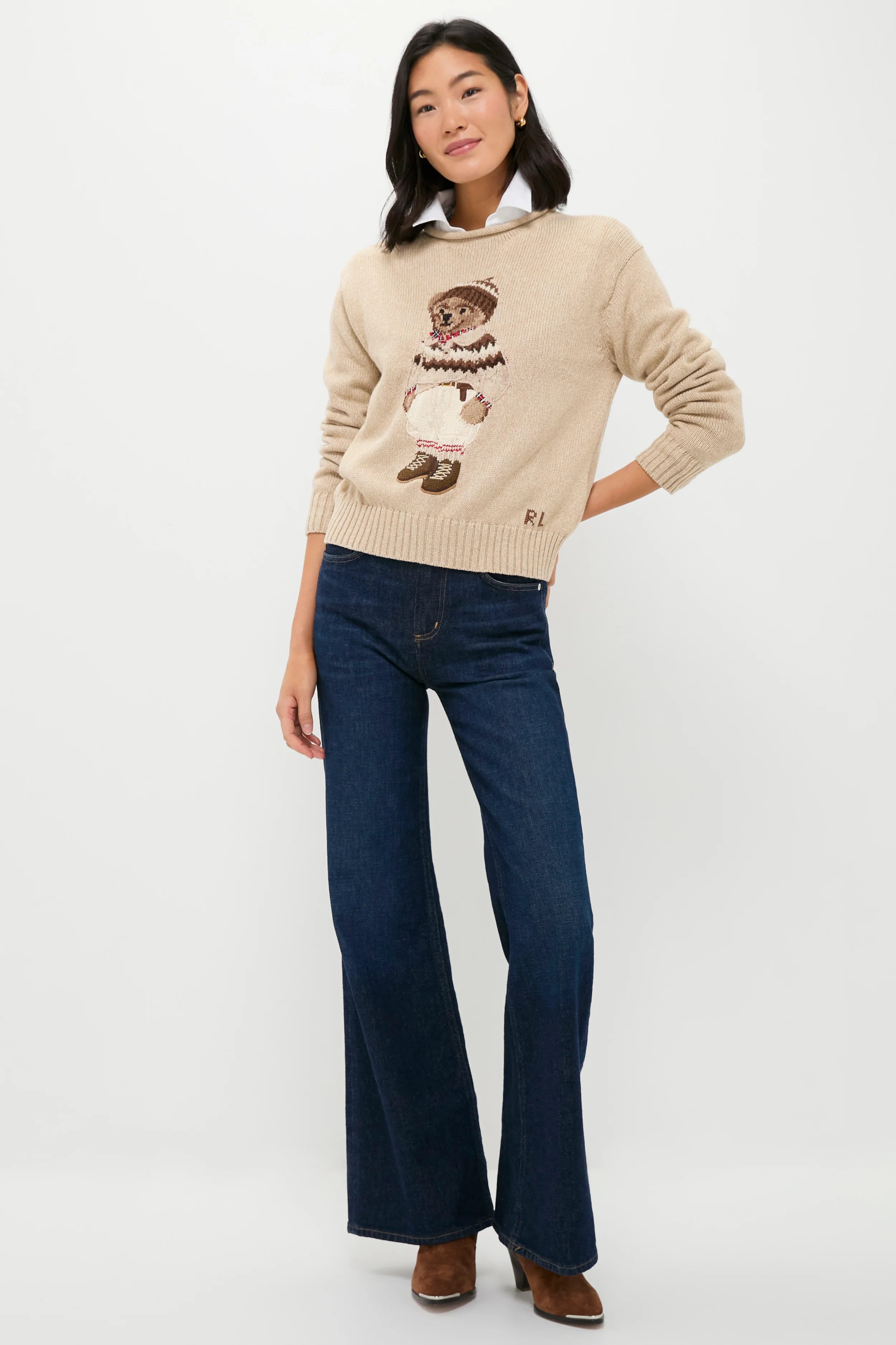 Dark Almond Marl Polo Bear Crewneck Sweater - Image 6