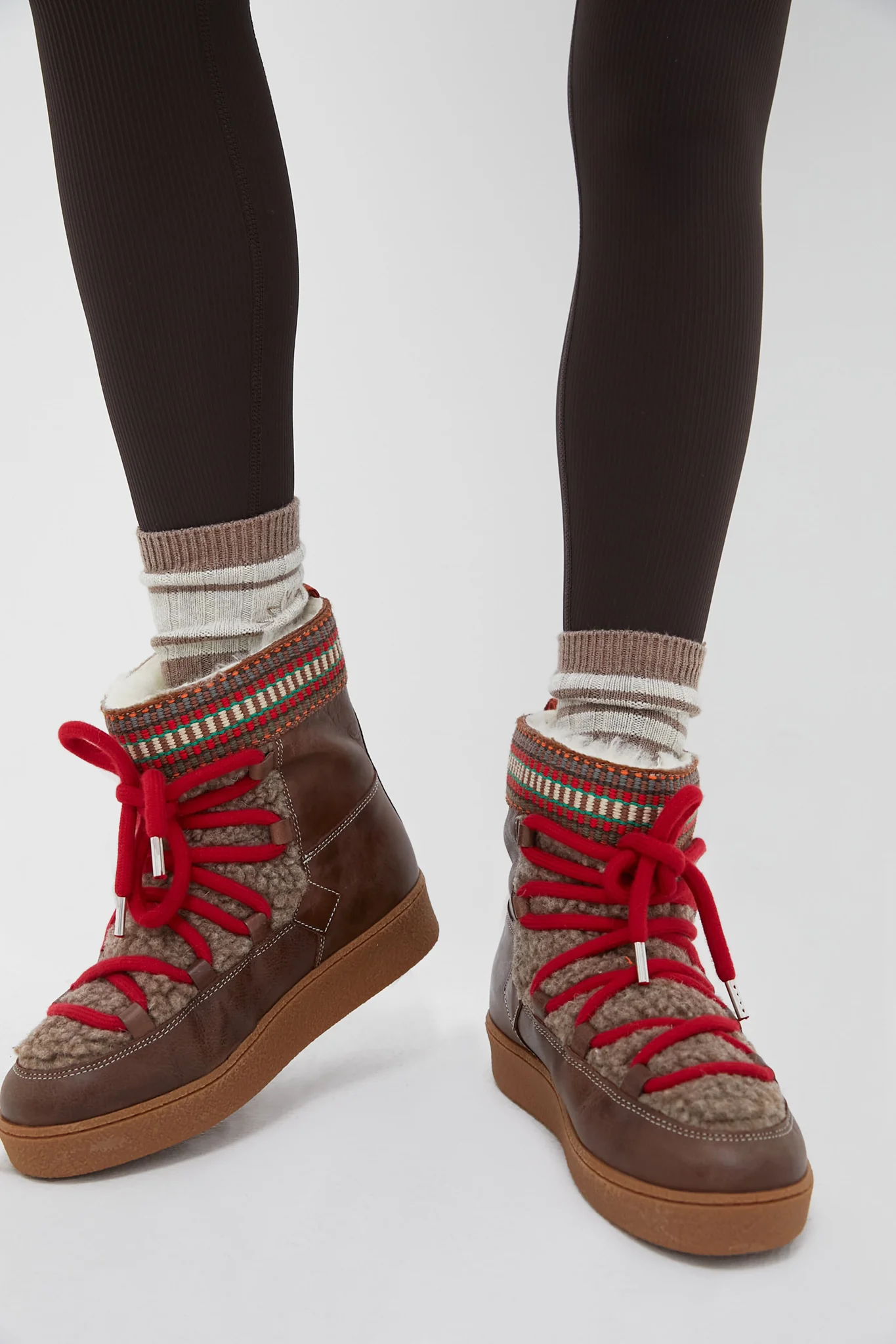 Dark Brown and Multi Cosmos Leather Wool-Lined Boots - Image 2