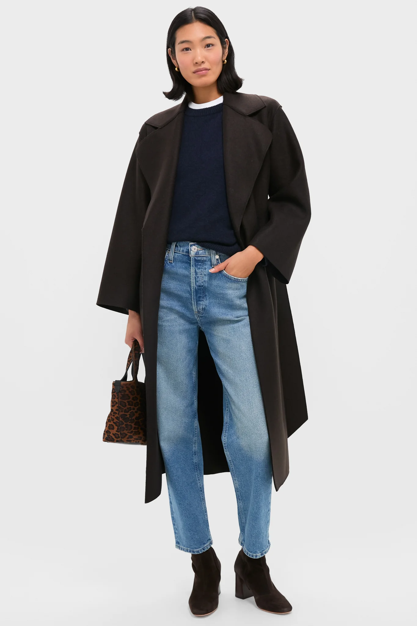 Dark Brown Belted Clutch Pressed Wool Coat - Image 2