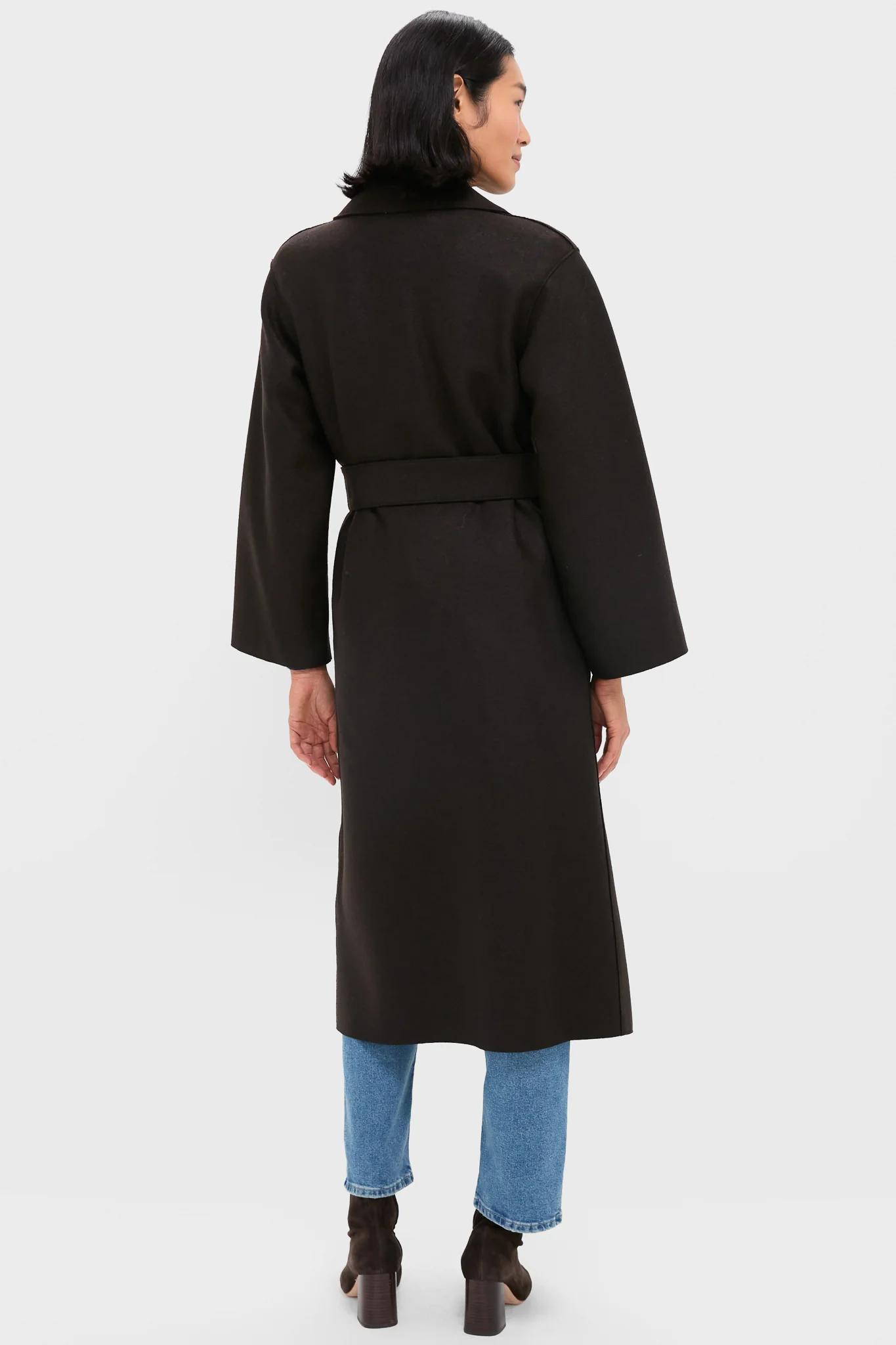 Dark Brown Belted Clutch Pressed Wool Coat - Image 3