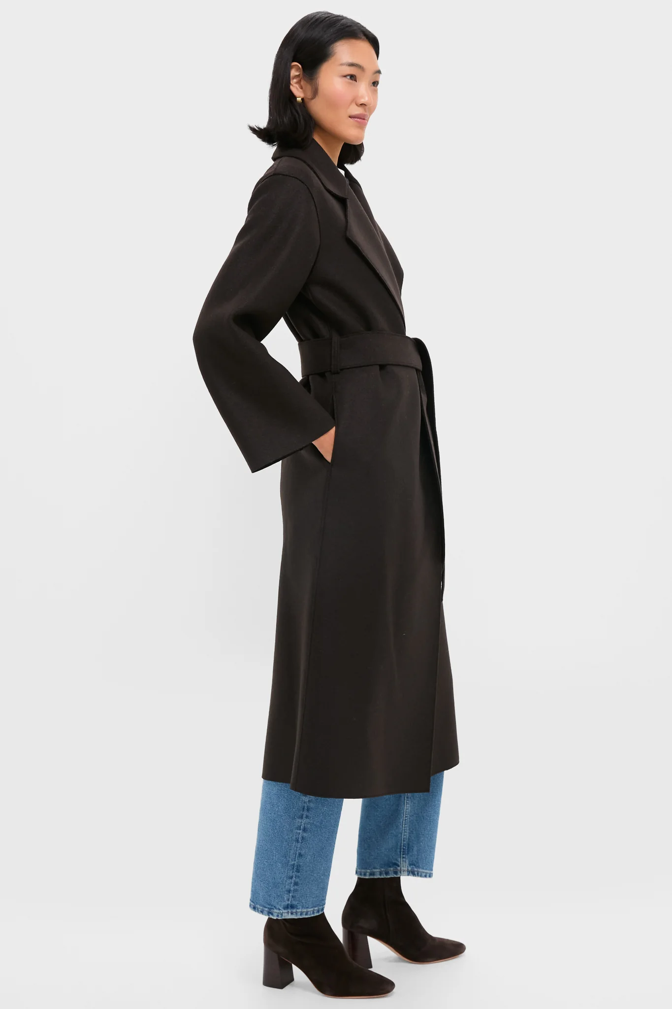 Dark Brown Belted Clutch Pressed Wool Coat - Image 4