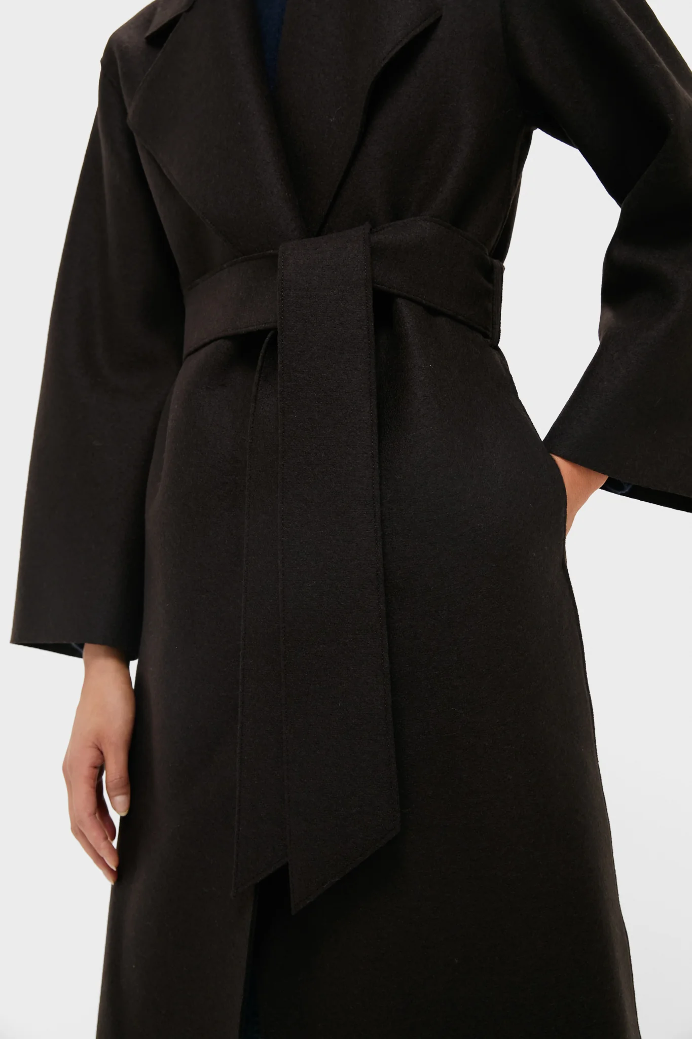 Dark Brown Belted Clutch Pressed Wool Coat - Image 5