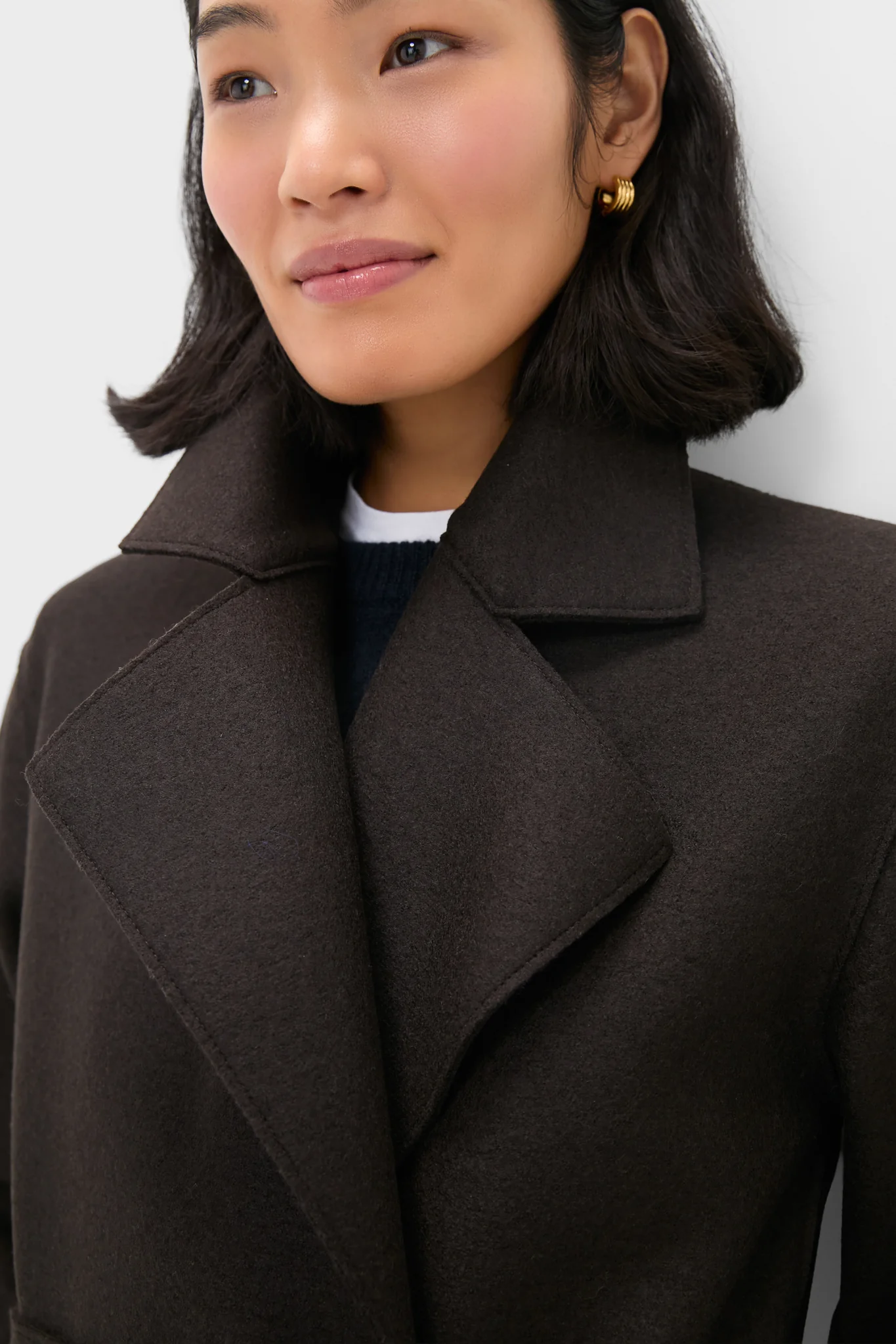 Dark Brown Belted Clutch Pressed Wool Coat - Image 6