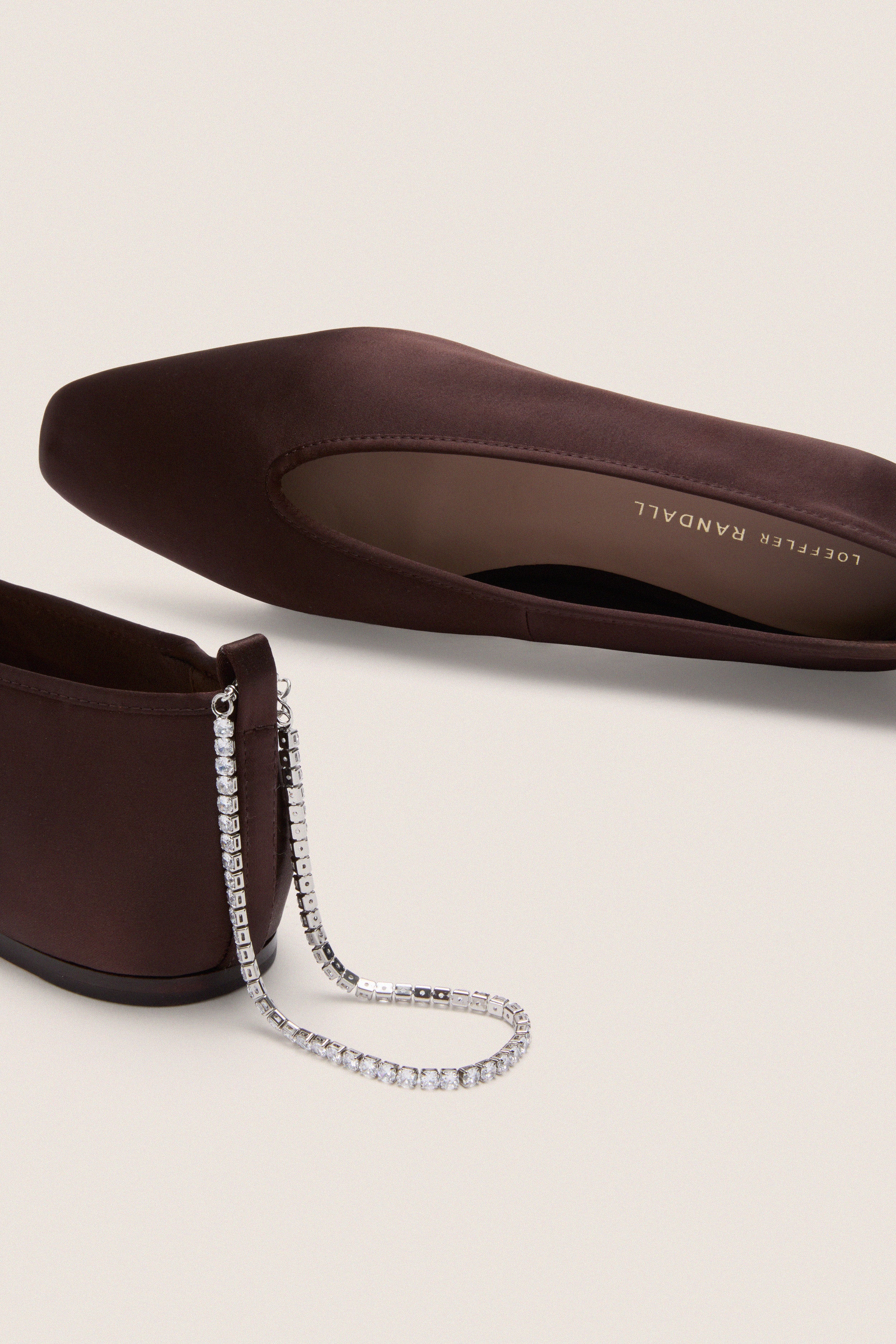 Dark Brown Satin with Crystals Emery Flats - Image 5
