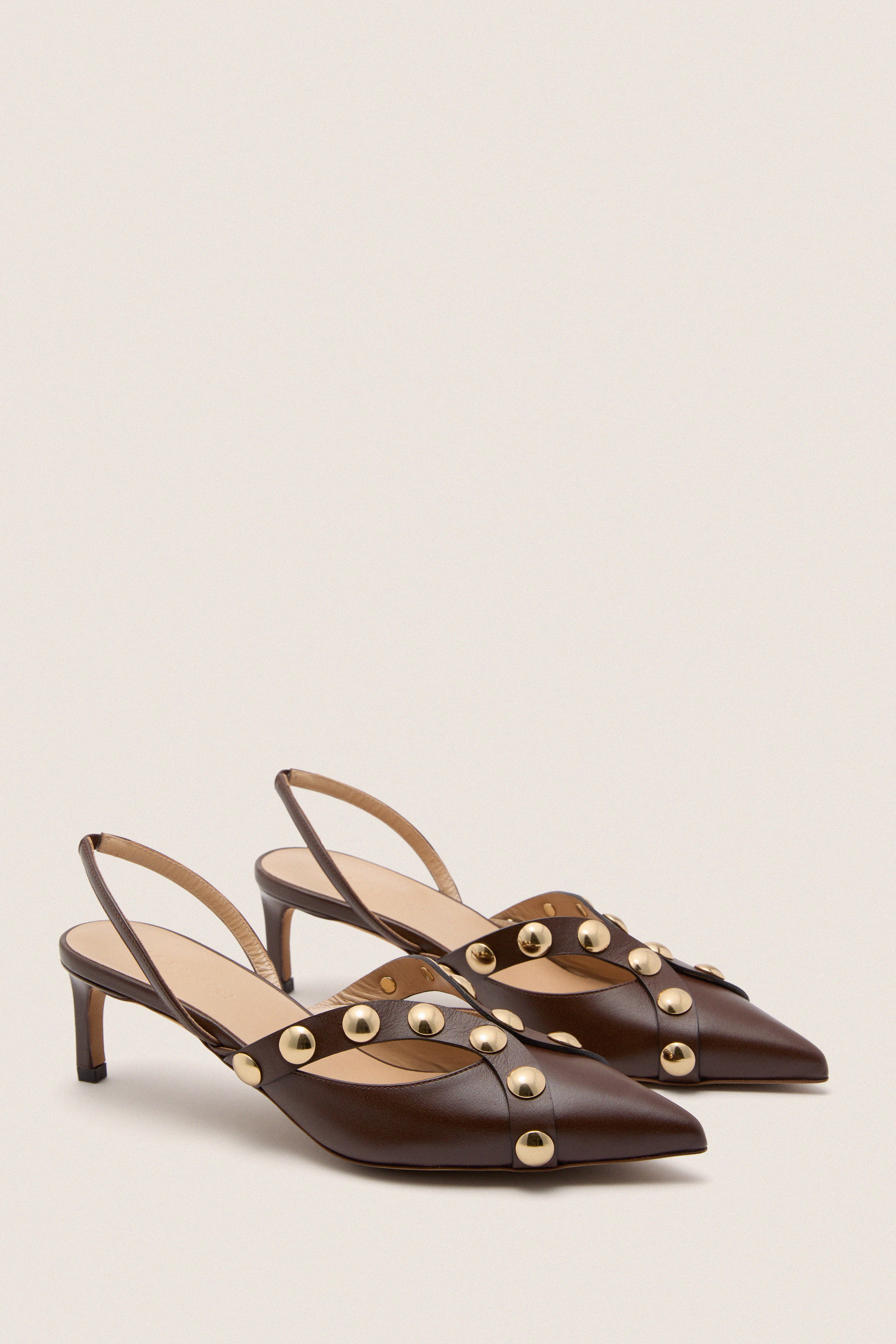 Dark Brown Vendome Studded Kitten Heels - Image 4