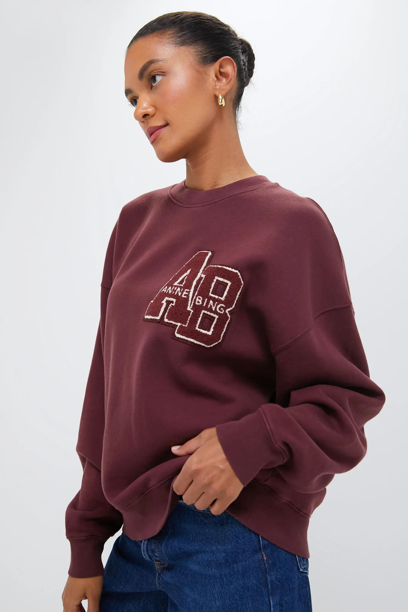 Dark Burgundy Miles Oversized Letterman Sweatshirt - Image 3