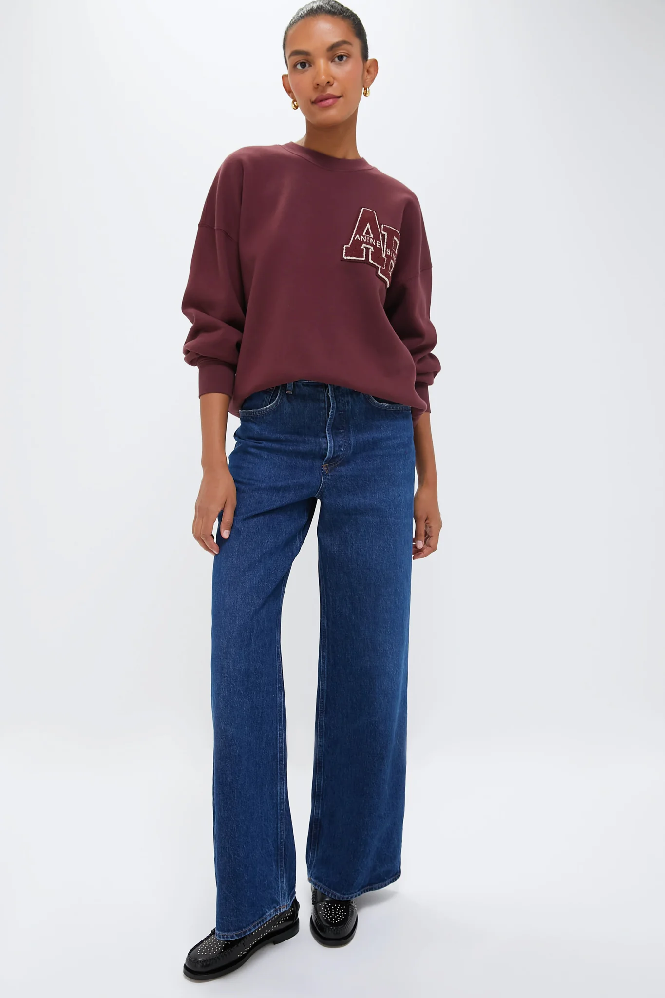 Dark Burgundy Miles Oversized Letterman Sweatshirt - Image 6