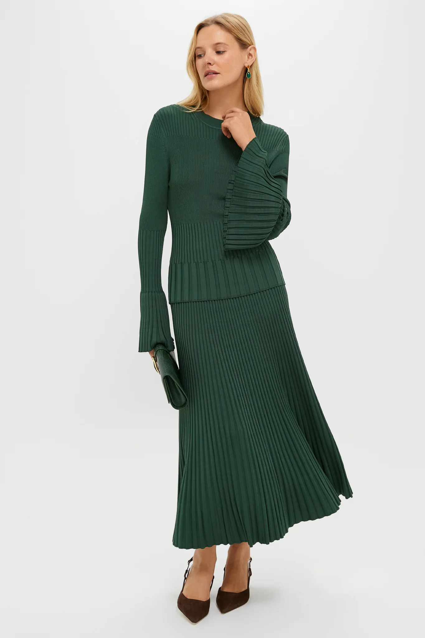 Dark Green Pleated Midi Skirt - Image 3