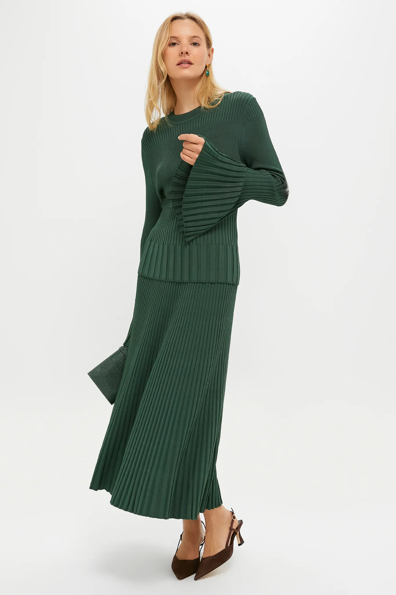 Dark Green Pleated Midi Skirt - Image 4