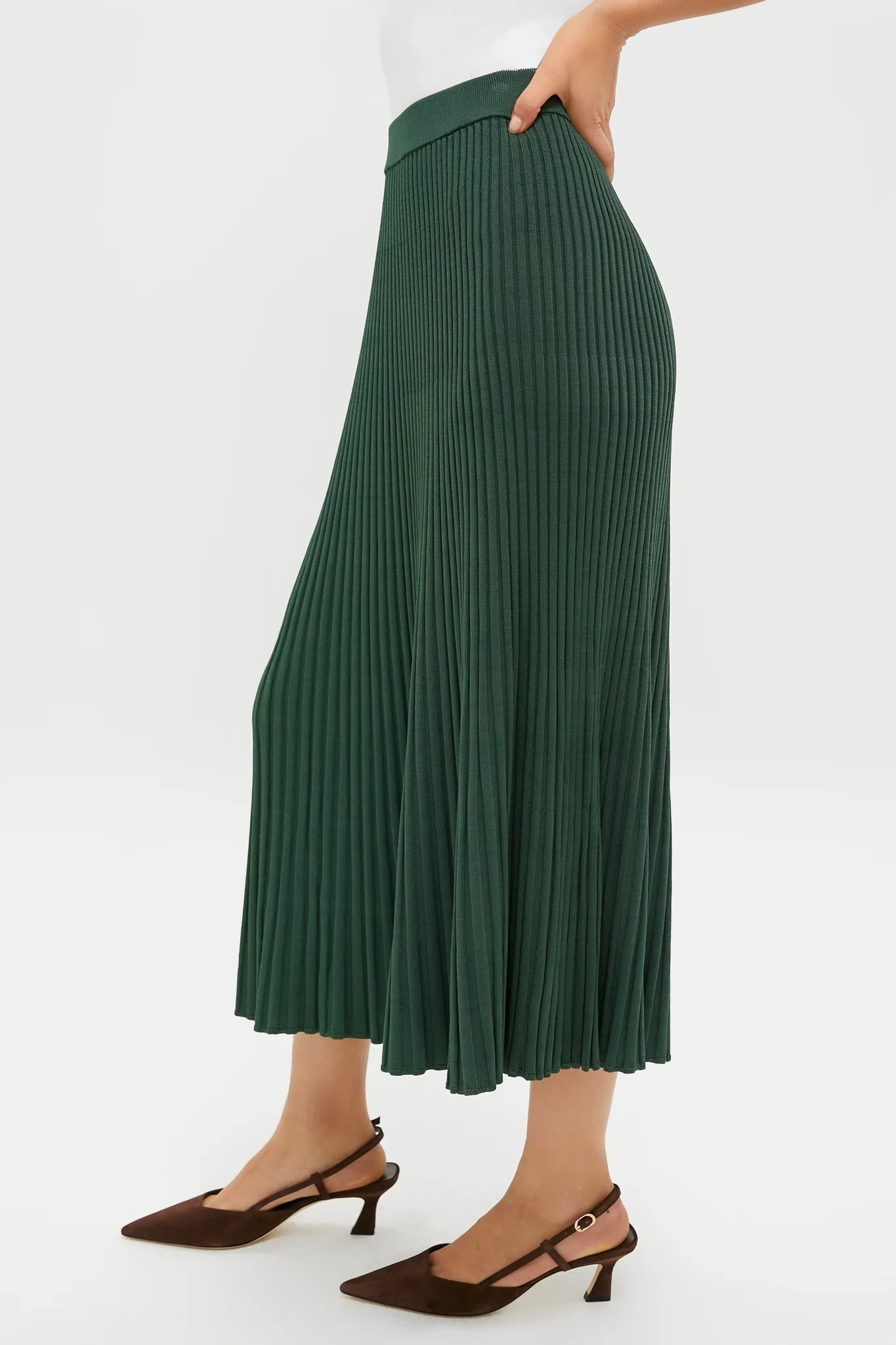 Dark Green Pleated Midi Skirt - Image 5