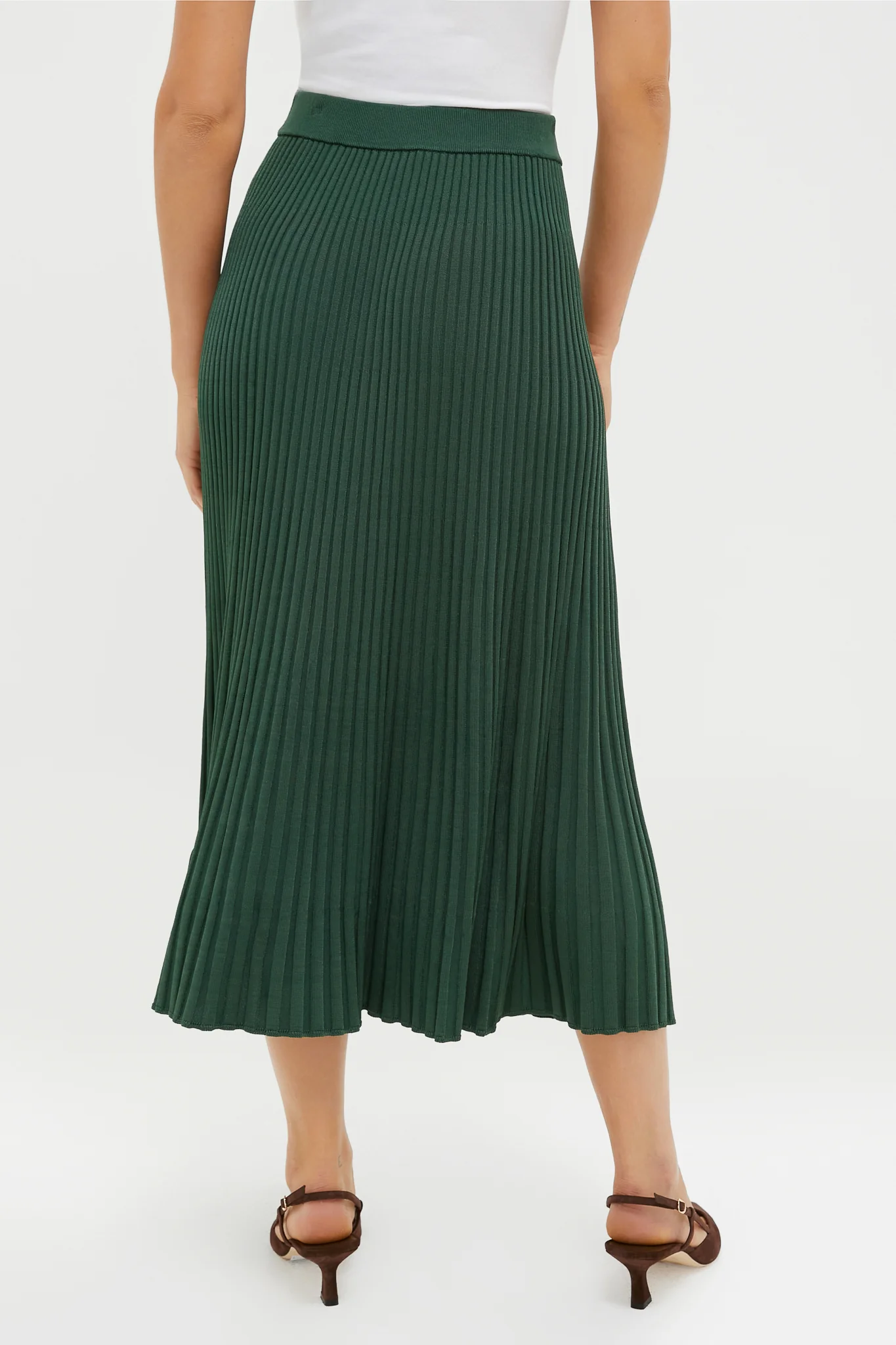 Dark Green Pleated Midi Skirt - Image 6
