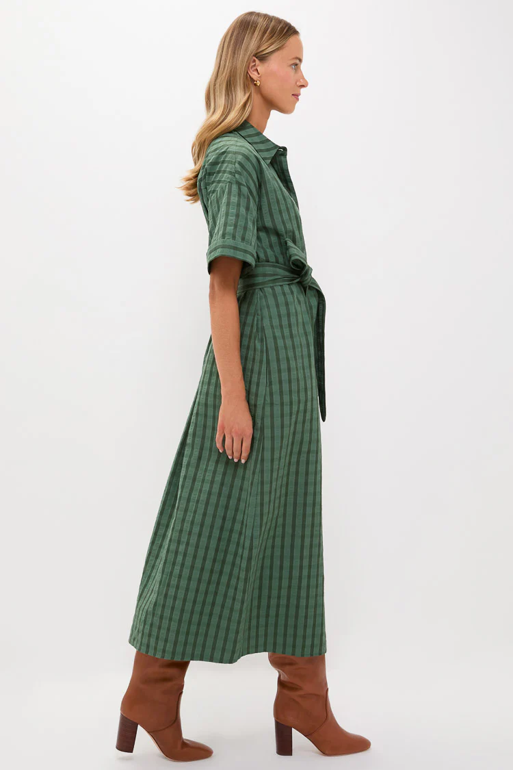 Dark Green Windowpane Seersucker Zacara Dress - Image 3
