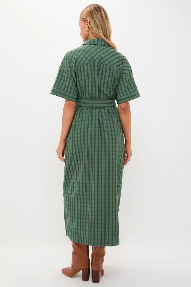 Dark Green Windowpane Seersucker Zacara Dress - Image 4