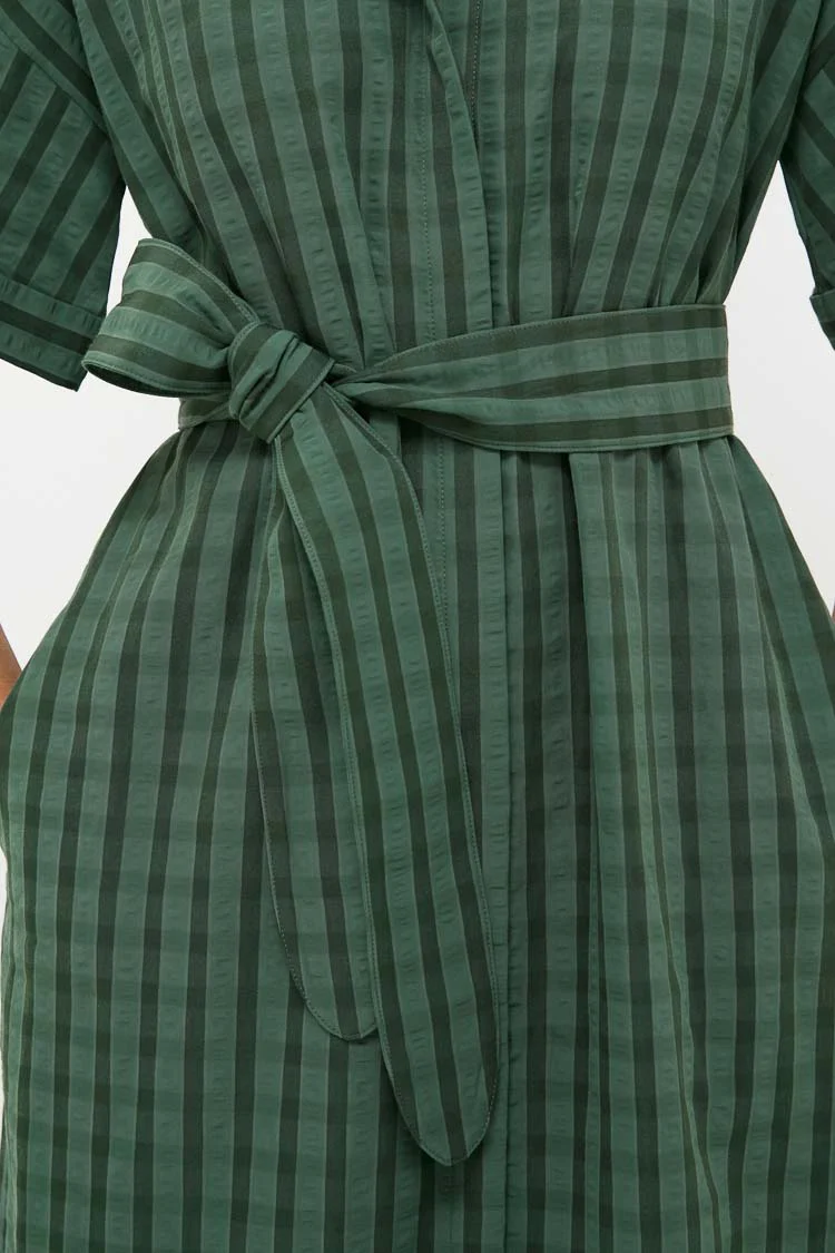 Dark Green Windowpane Seersucker Zacara Dress - Image 5