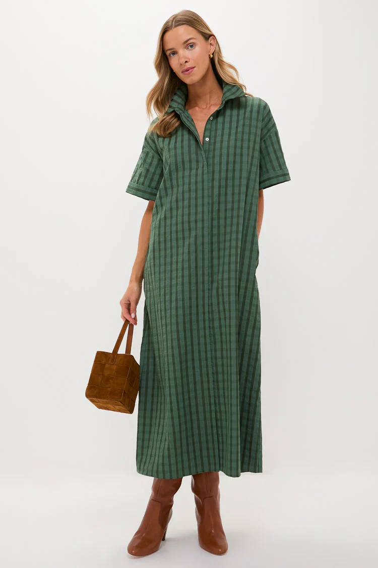 Dark Green Windowpane Seersucker Zacara Dress - Image 6