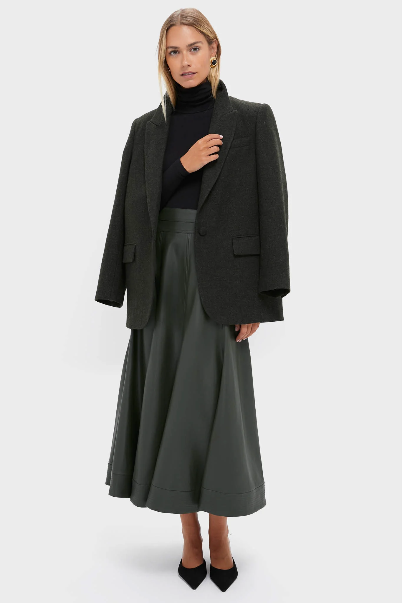 Dark Hunter Green Leather Brynn Skirt - Image 2