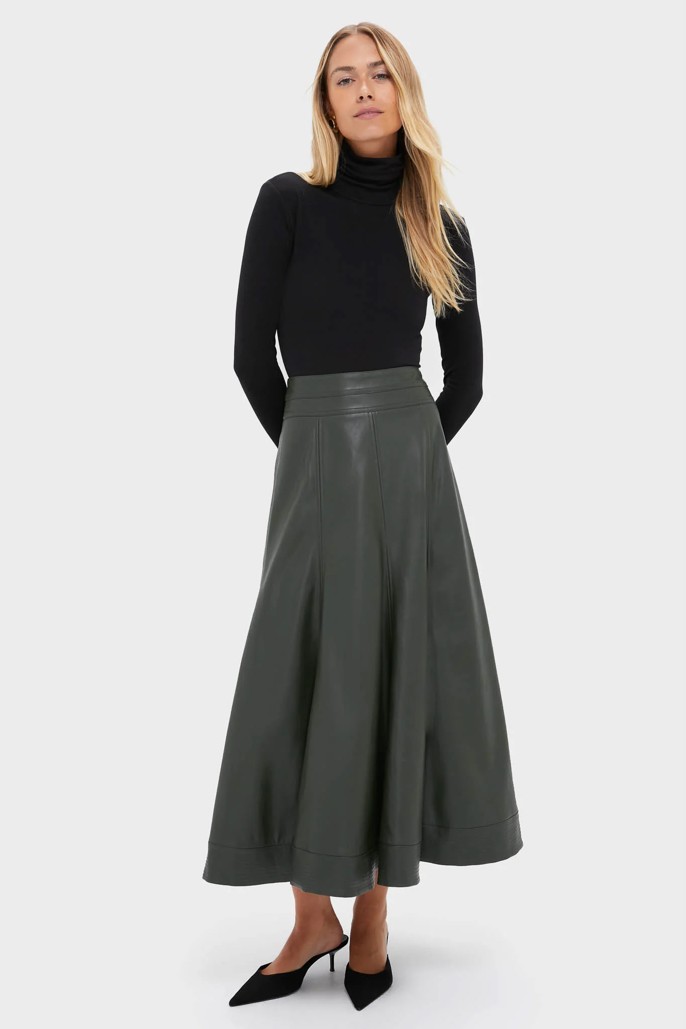 Dark Hunter Green Leather Brynn Skirt - Image 6