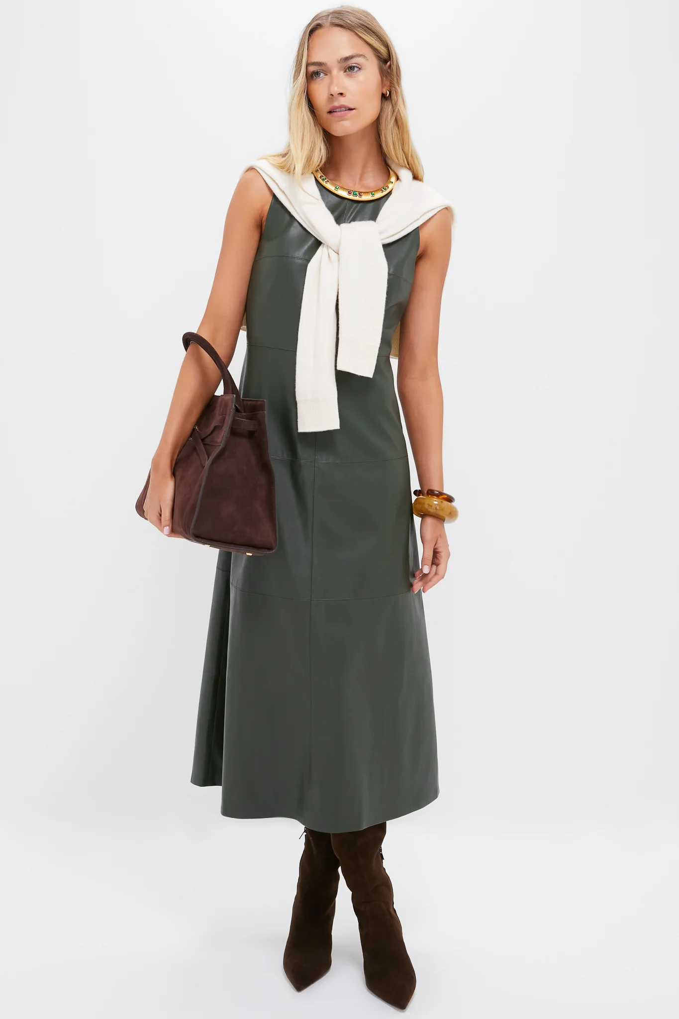 Dark Hunter Green Leather Manon Dress - Image 2