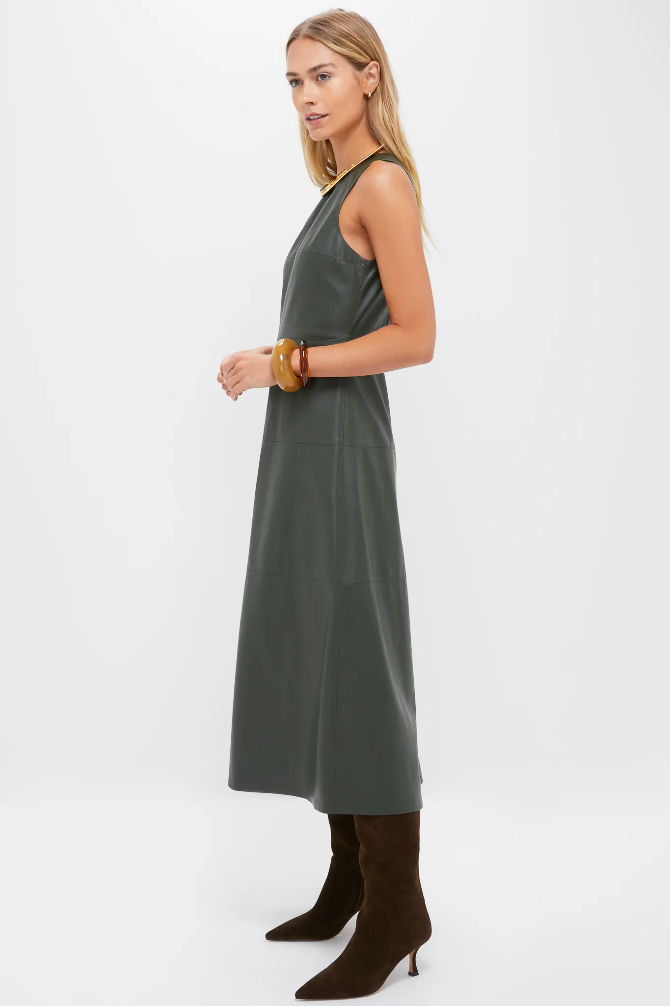 Dark Hunter Green Leather Manon Dress - Image 3