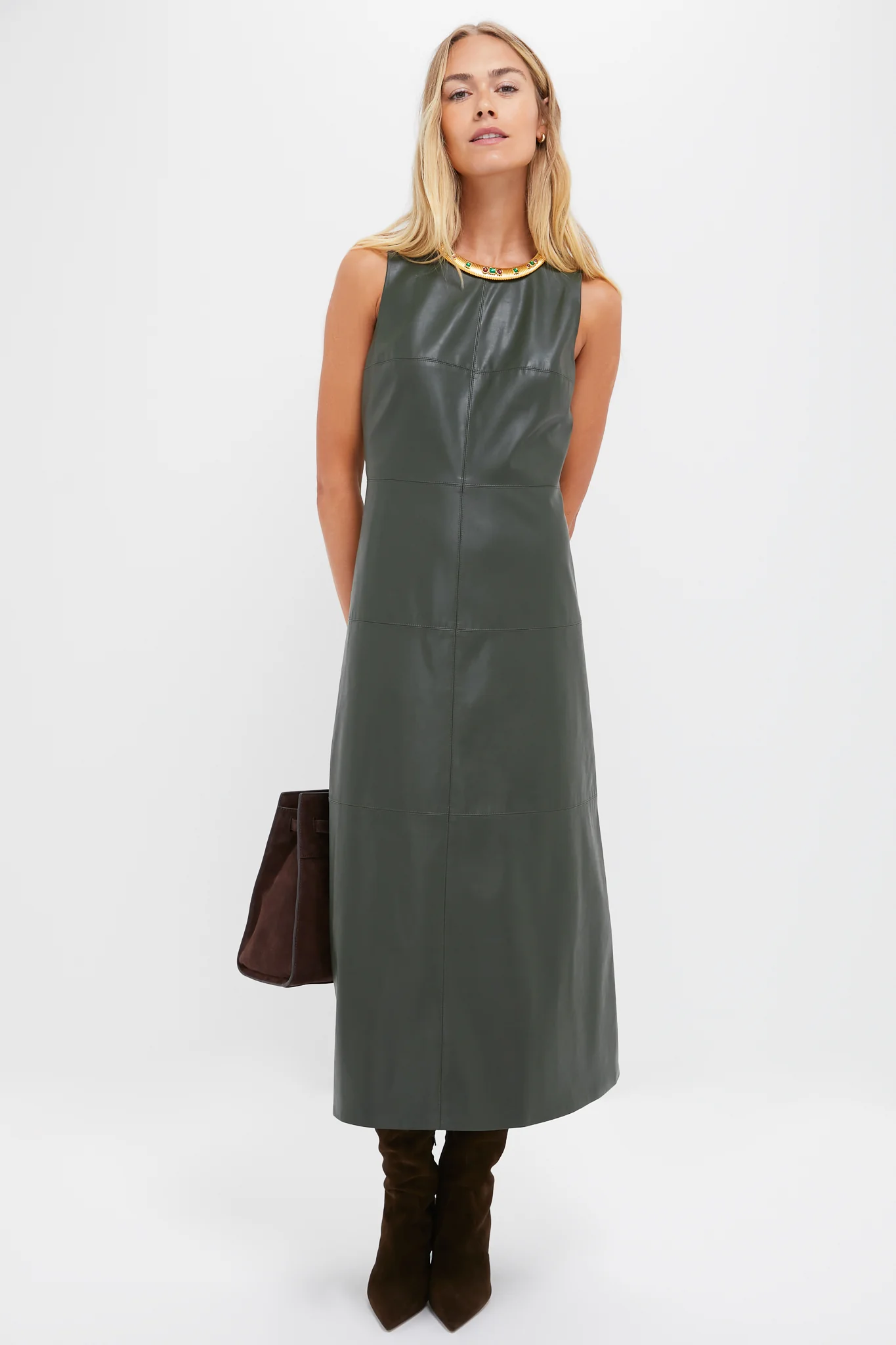 Dark Hunter Green Leather Manon Dress - Image 6