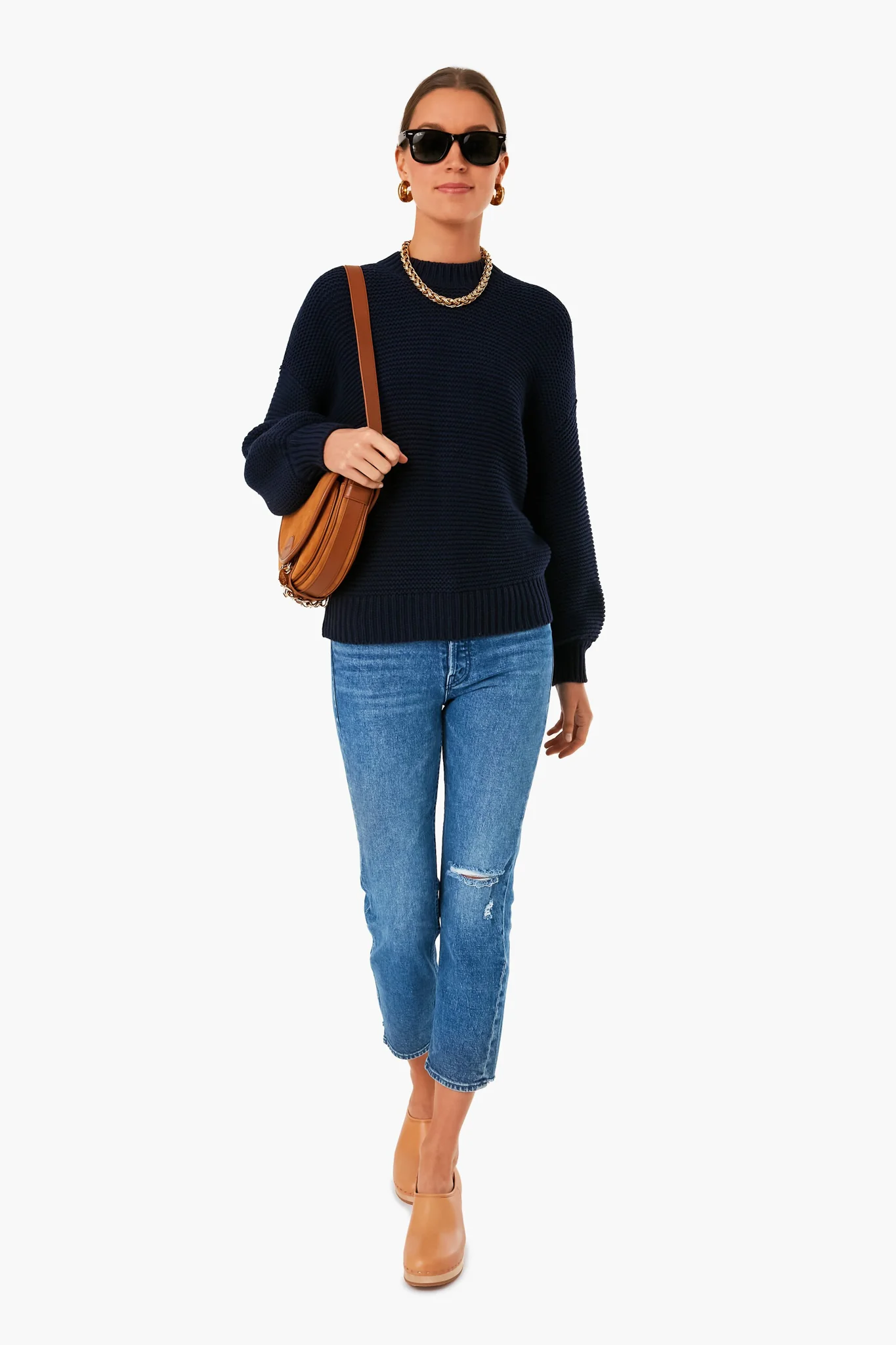 Dark Navy Button Back Crewneck Sweater - Image 2