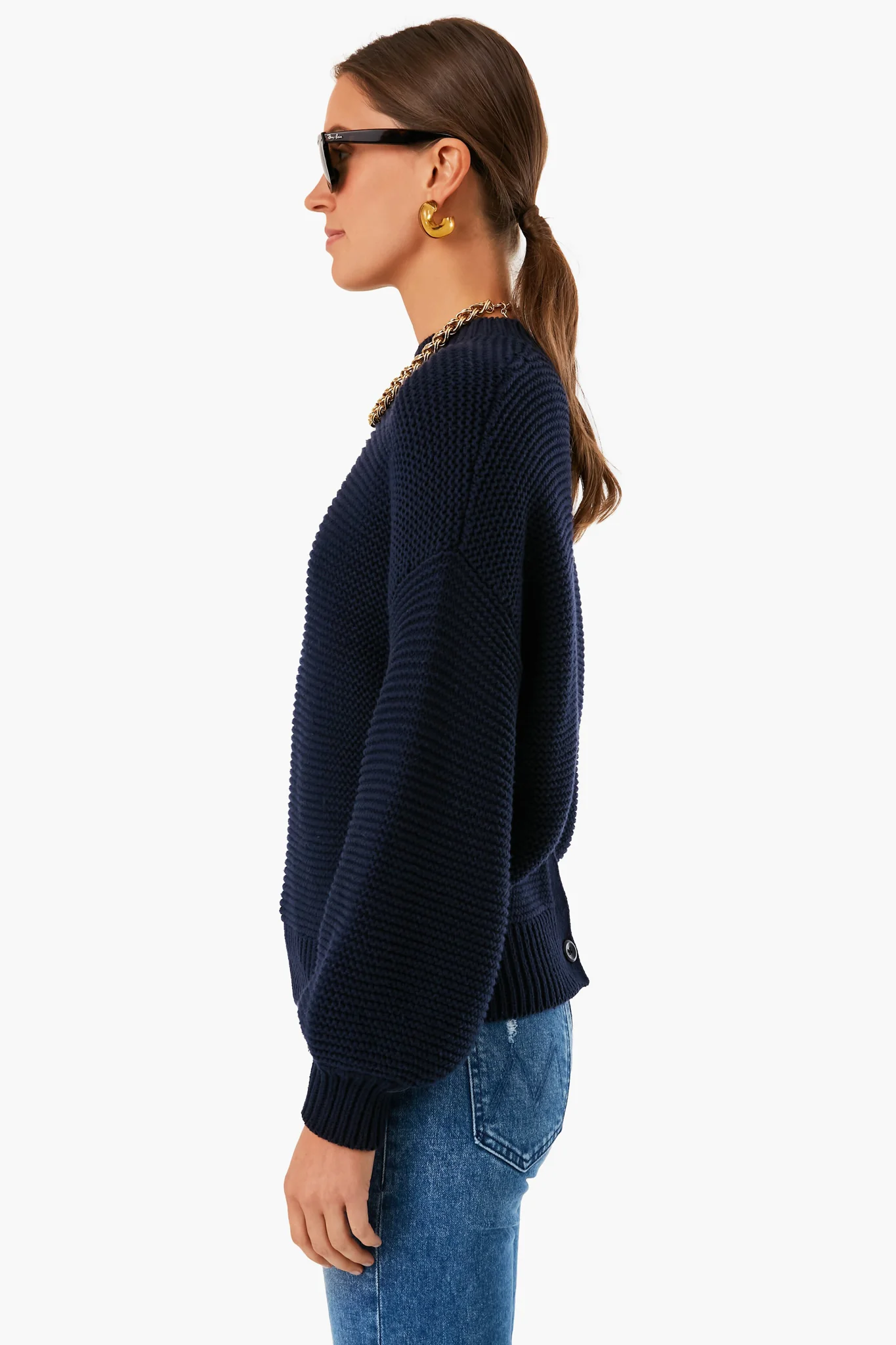 Dark Navy Button Back Crewneck Sweater - Image 3
