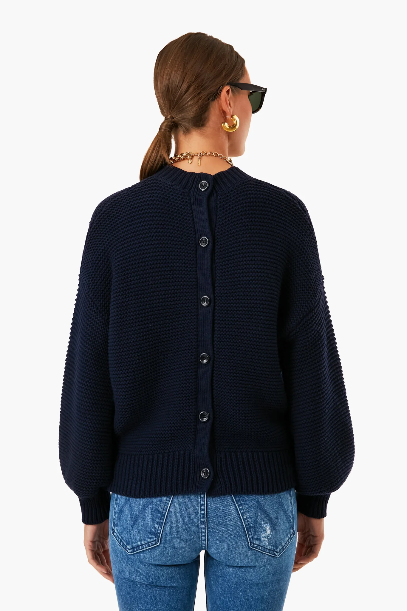 Dark Navy Button Back Crewneck Sweater - Image 4