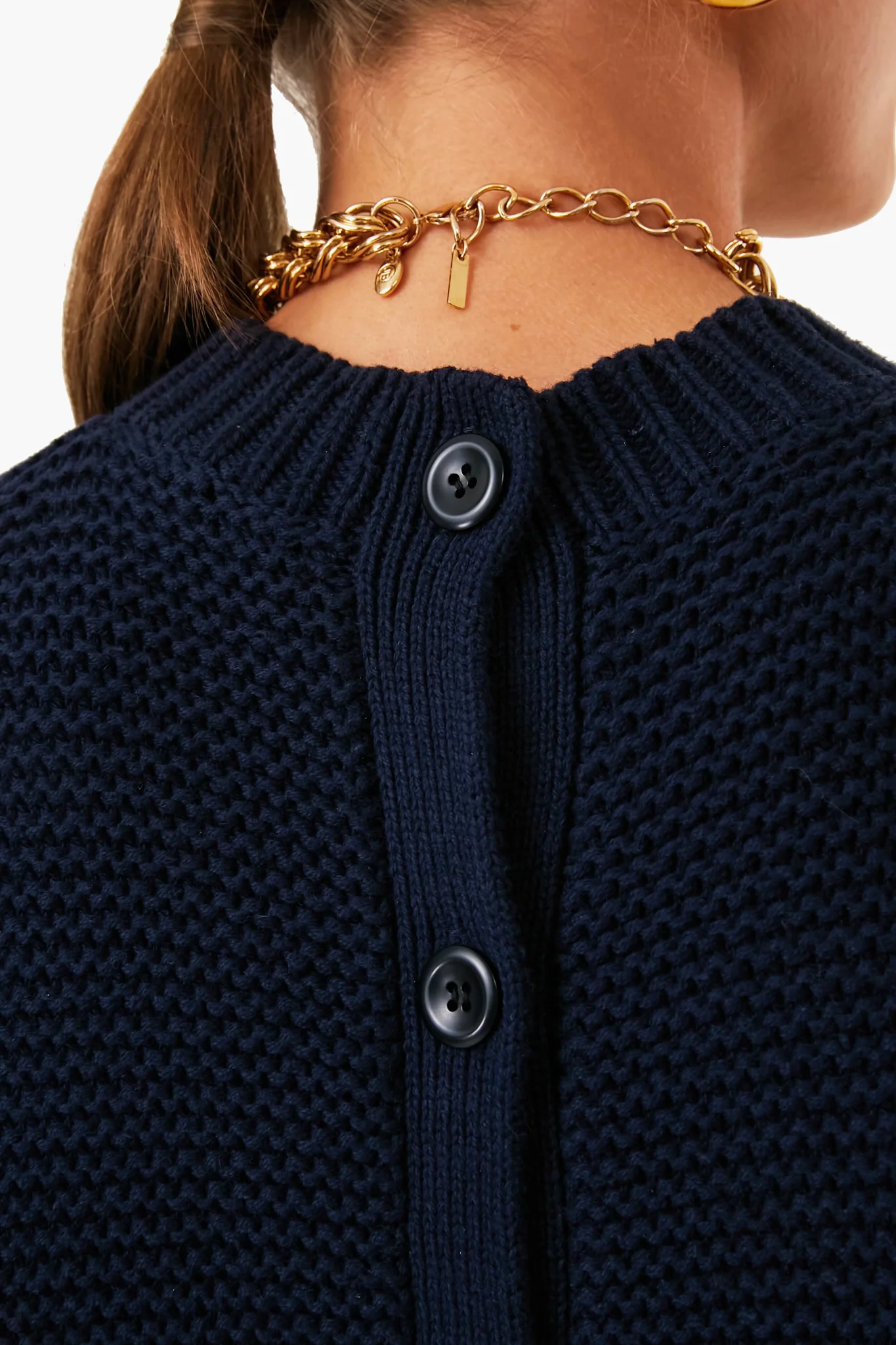 Dark Navy Button Back Crewneck Sweater - Image 5