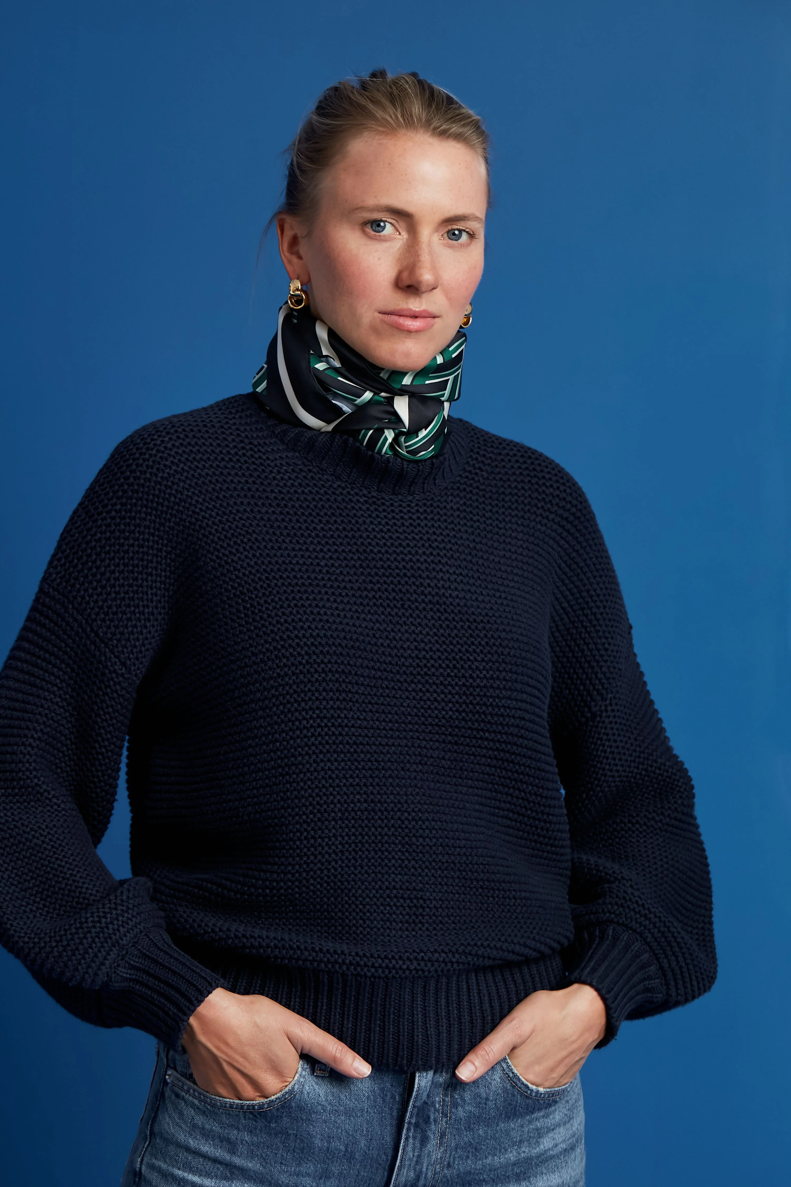 Dark Navy Button Back Crewneck Sweater - Image 6