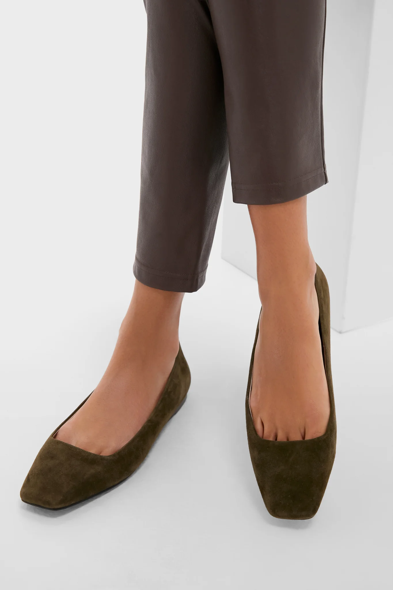 Dark Olive Suede Nadia Flats - Image 2