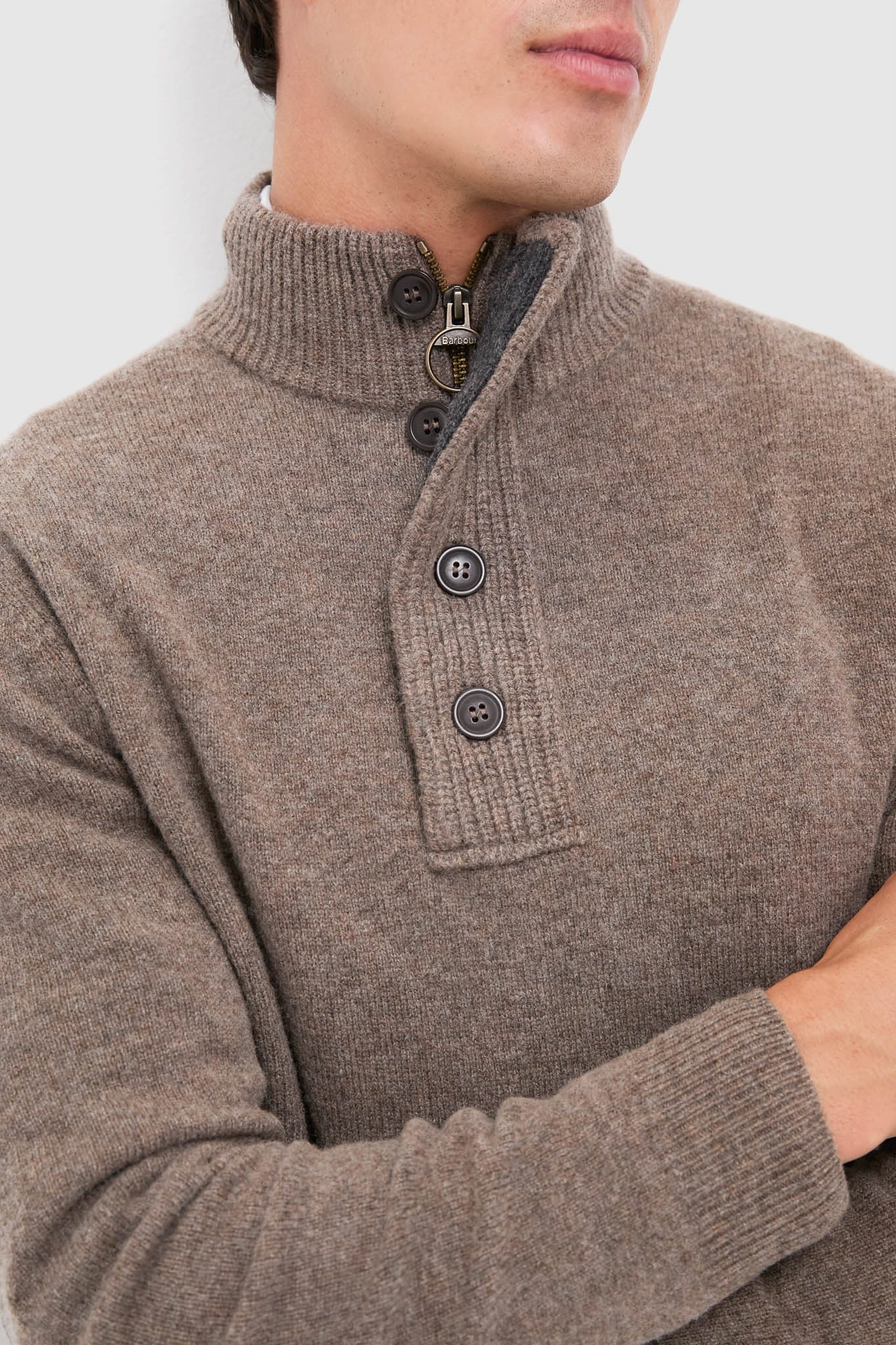 Dark Stone Essential Patch Half Zip Knitted Jumper - Image 6