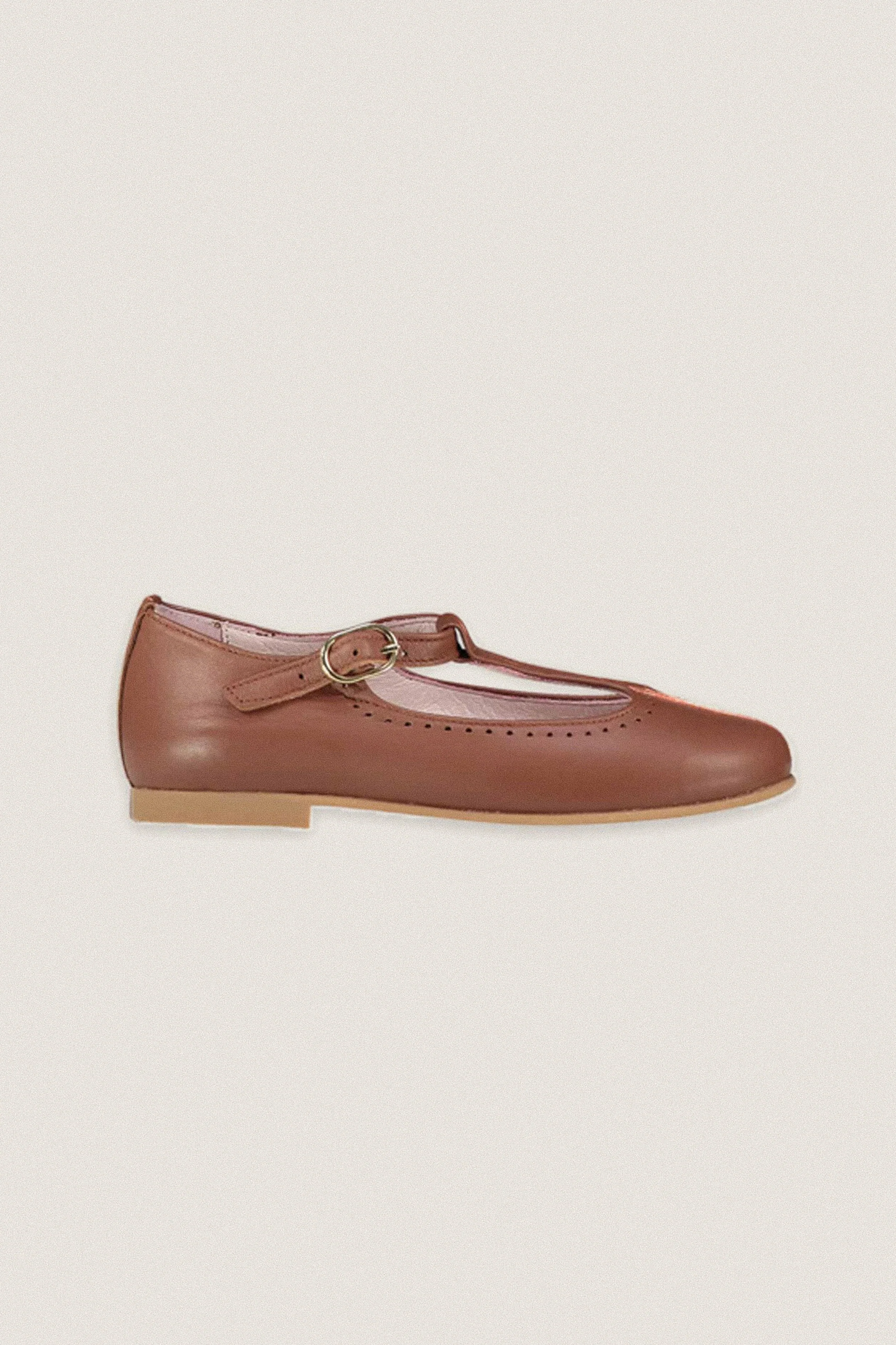Dark Tan Leather T Bar Shoes